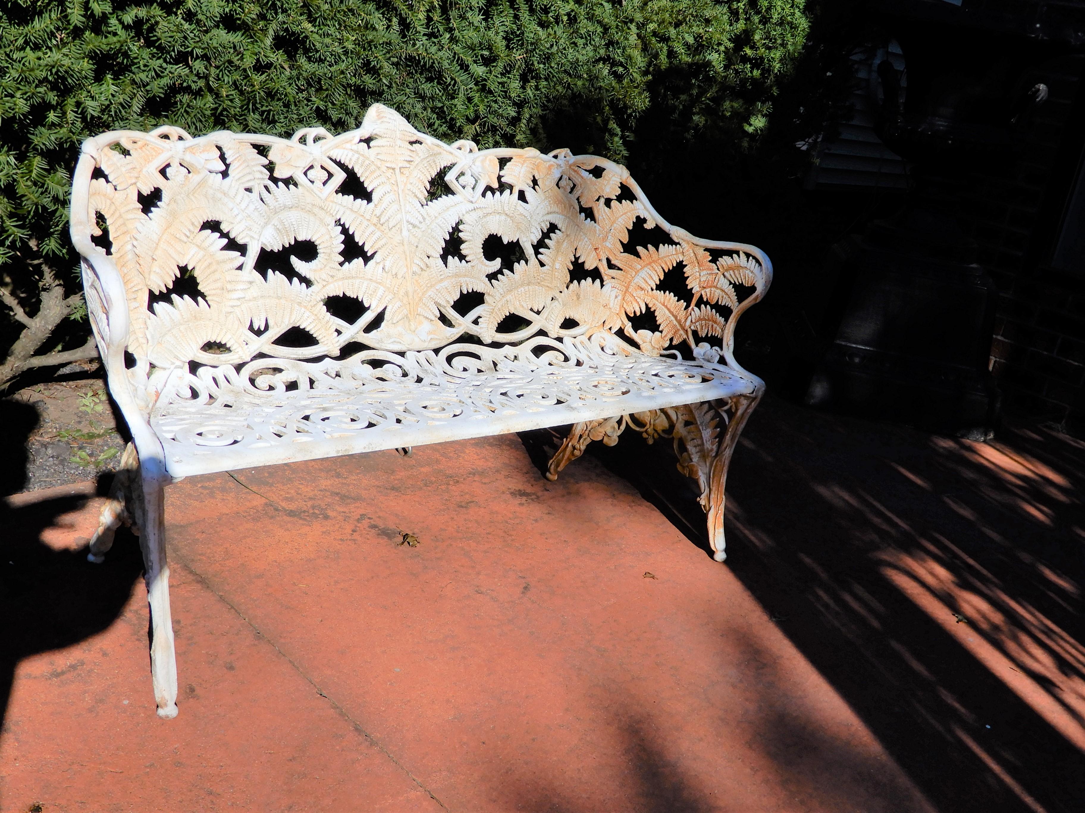 Late Victorian Garden Bench Cast Iron Fern Pattern For Sale