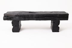 Banc de jardin, Rustic Blackened Wood, Raw Organic Form Indoor, Outdoor, Logniture