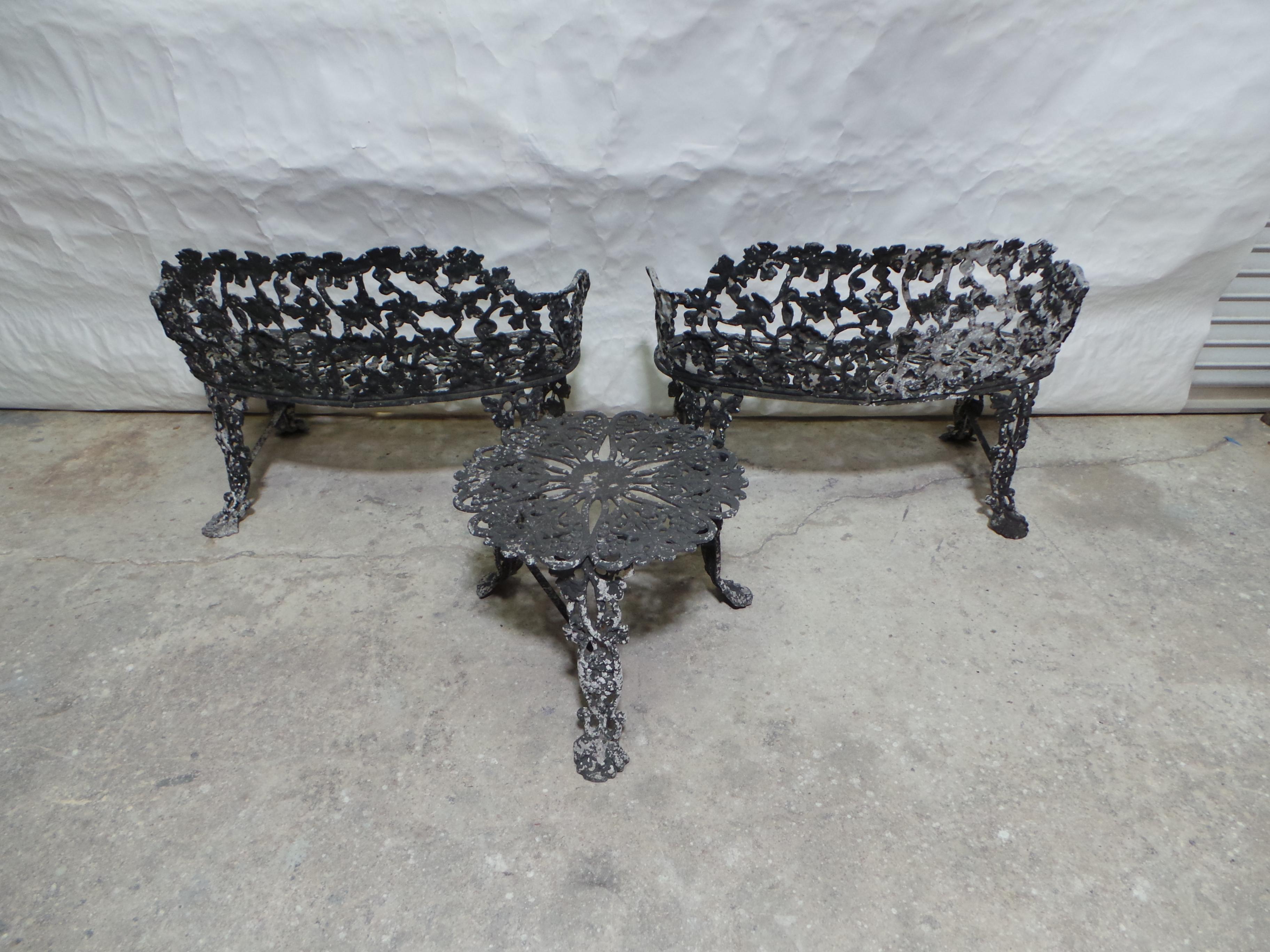 Mid-20th Century Garden Benches + Table Mid Century Aluminium For Sale