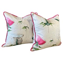 Garden Botanical with Pink Polka Dot Welt with White Linen Back