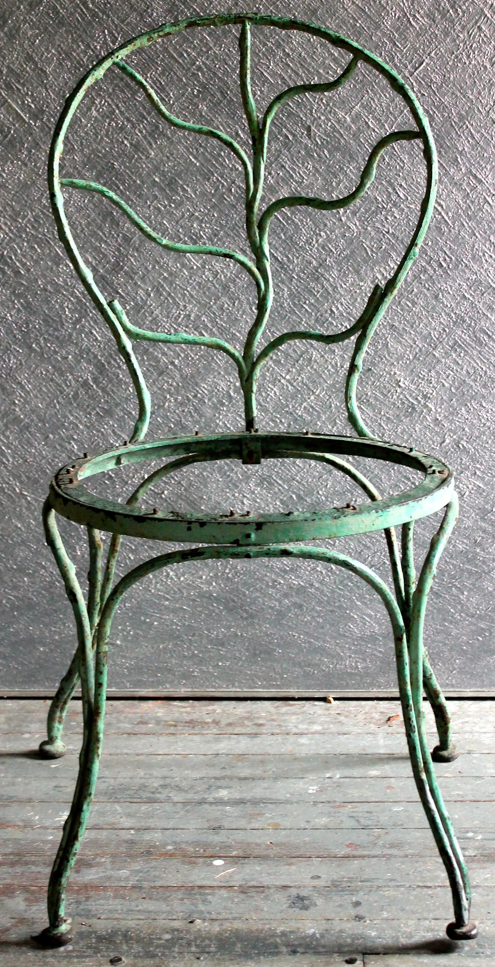 Wrought Iron Durenne Foundries Garden Chairin the style of Jean-Michel Frank For Sale