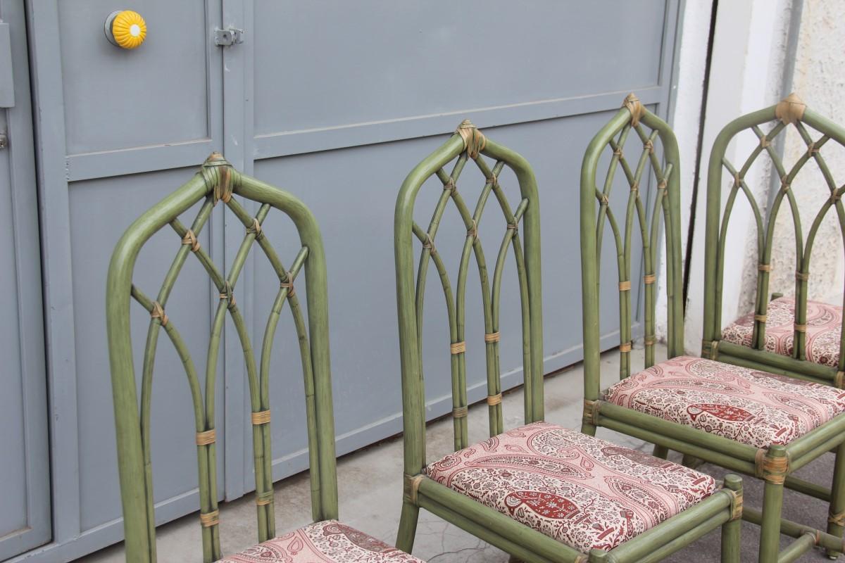 Garden Chairs Bamboo Cane Green Italian Design, 1970 For Sale 2