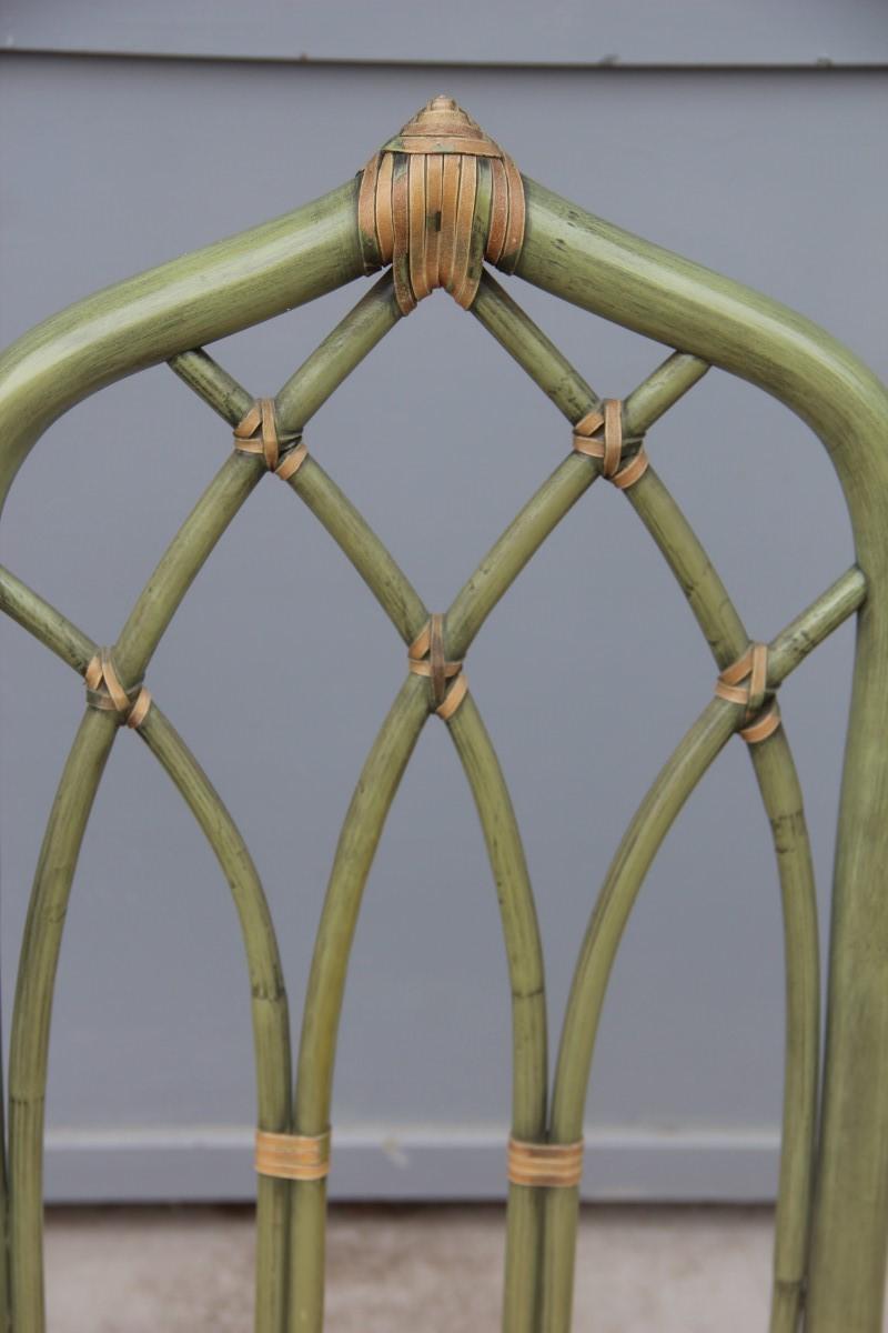 Garden chairs bamboo cane green Italian design, 1970.