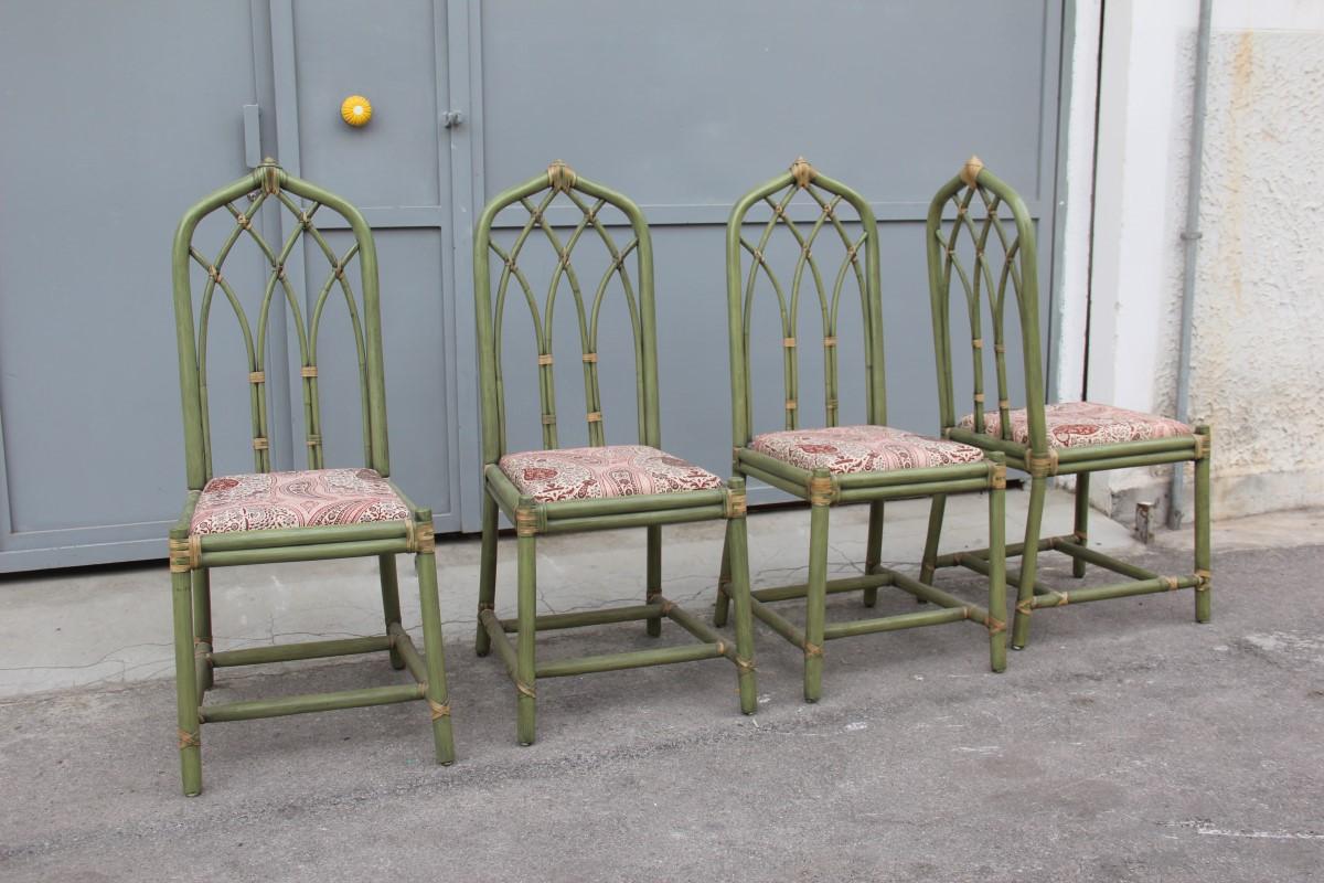 Garden Chairs Bamboo Cane Green Italian Design, 1970 In Good Condition For Sale In Palermo, Sicily