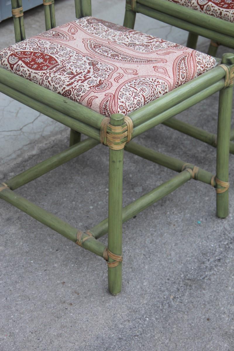 Late 20th Century Garden Chairs Bamboo Cane Green Italian Design, 1970 For Sale