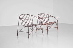 Garden chairs in plum painted iron France 1950