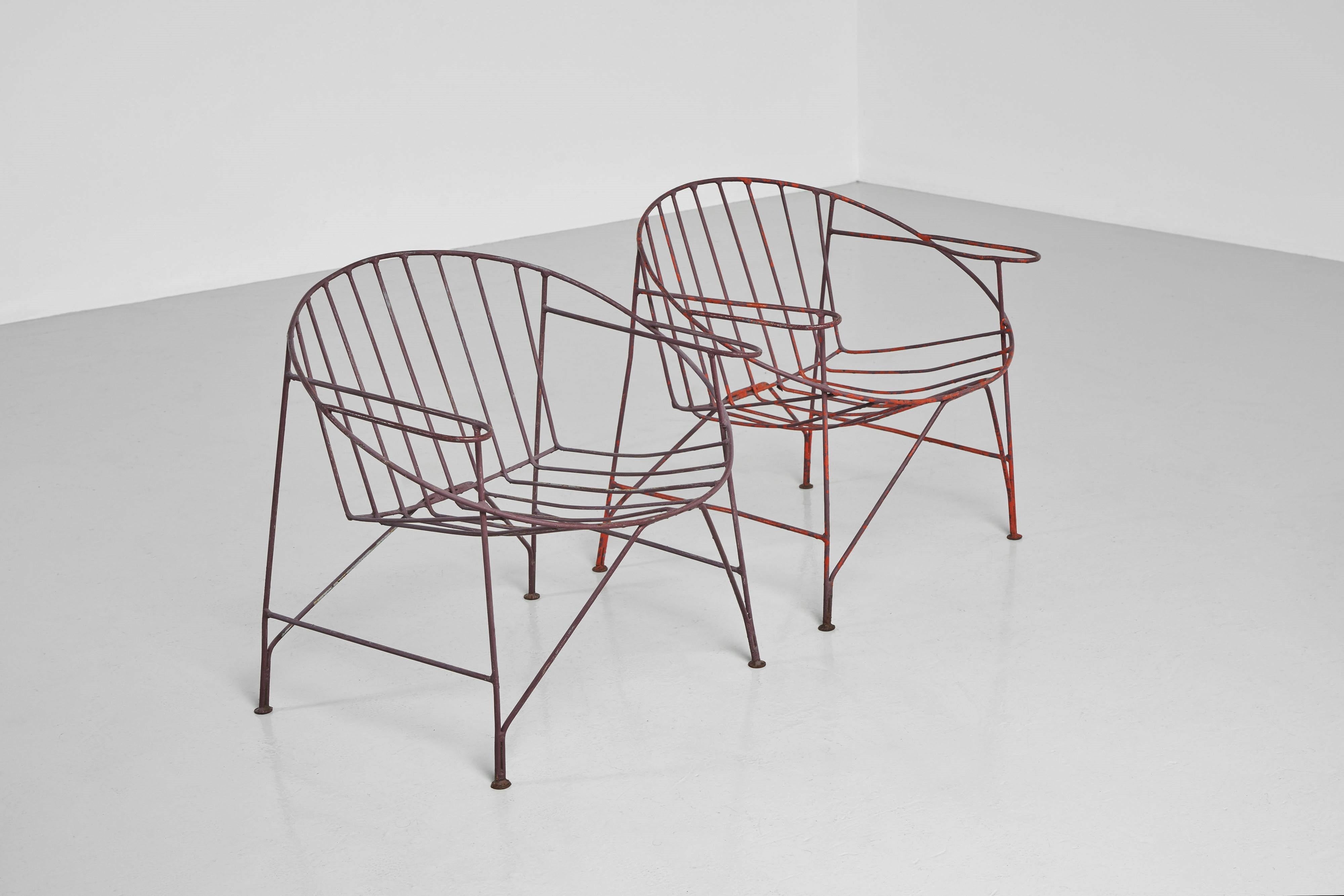 Mid-20th Century Garden chairs in plum painted iron France 1950