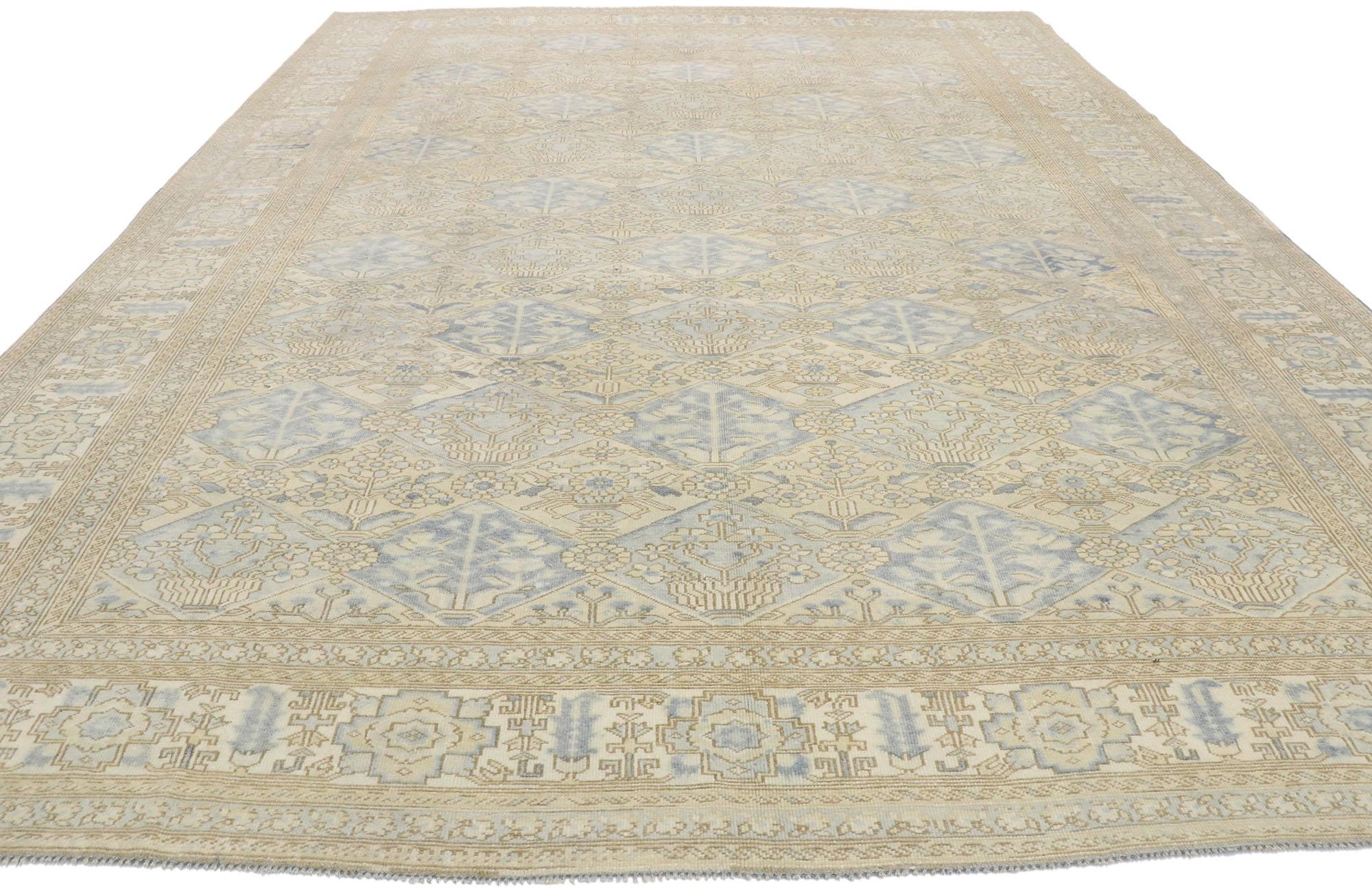 Wool Garden Design Vintage Turkish Oushak Rug with Modern Coastal Style For Sale