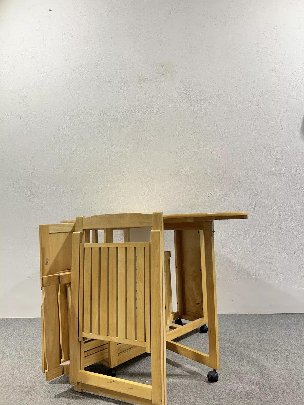 Wood Garden Dining Set Table & 4 Chairs Danish Design For Sale