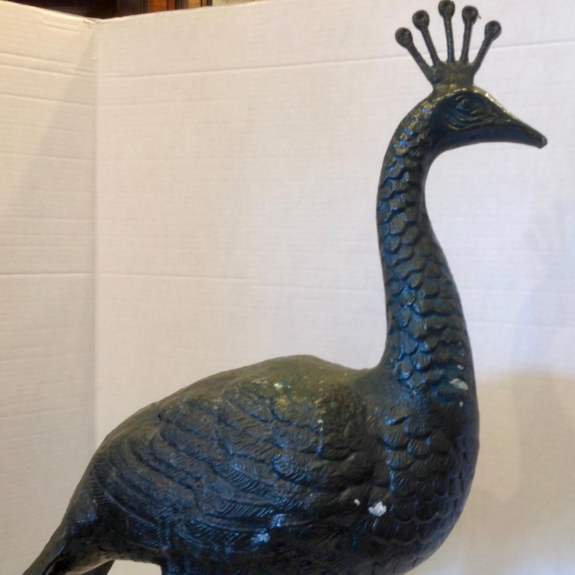 Painted Garden Figure of a Peacock