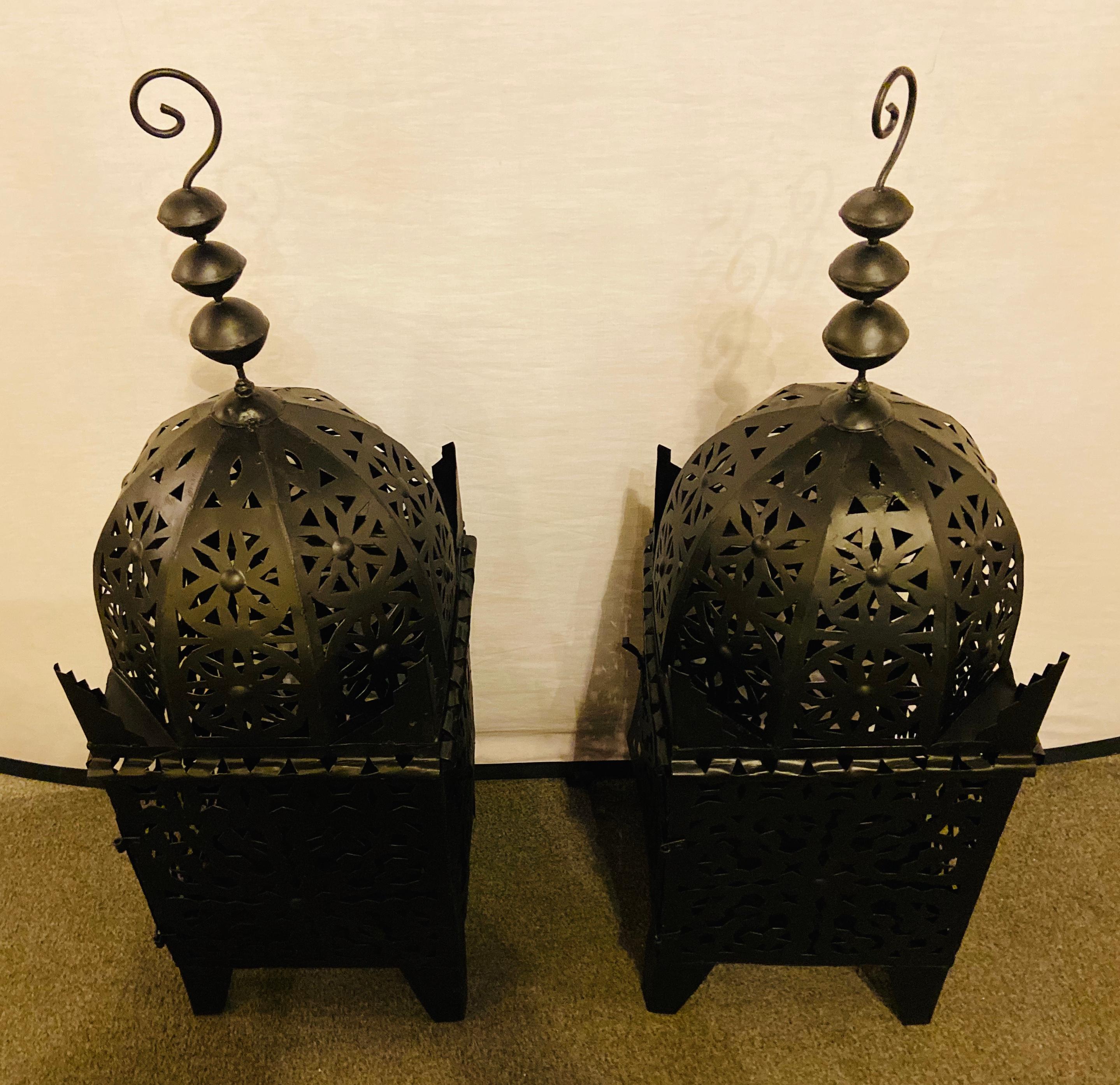Bohemian Garden Floor Lantern or Candleholder in Black, a Pair