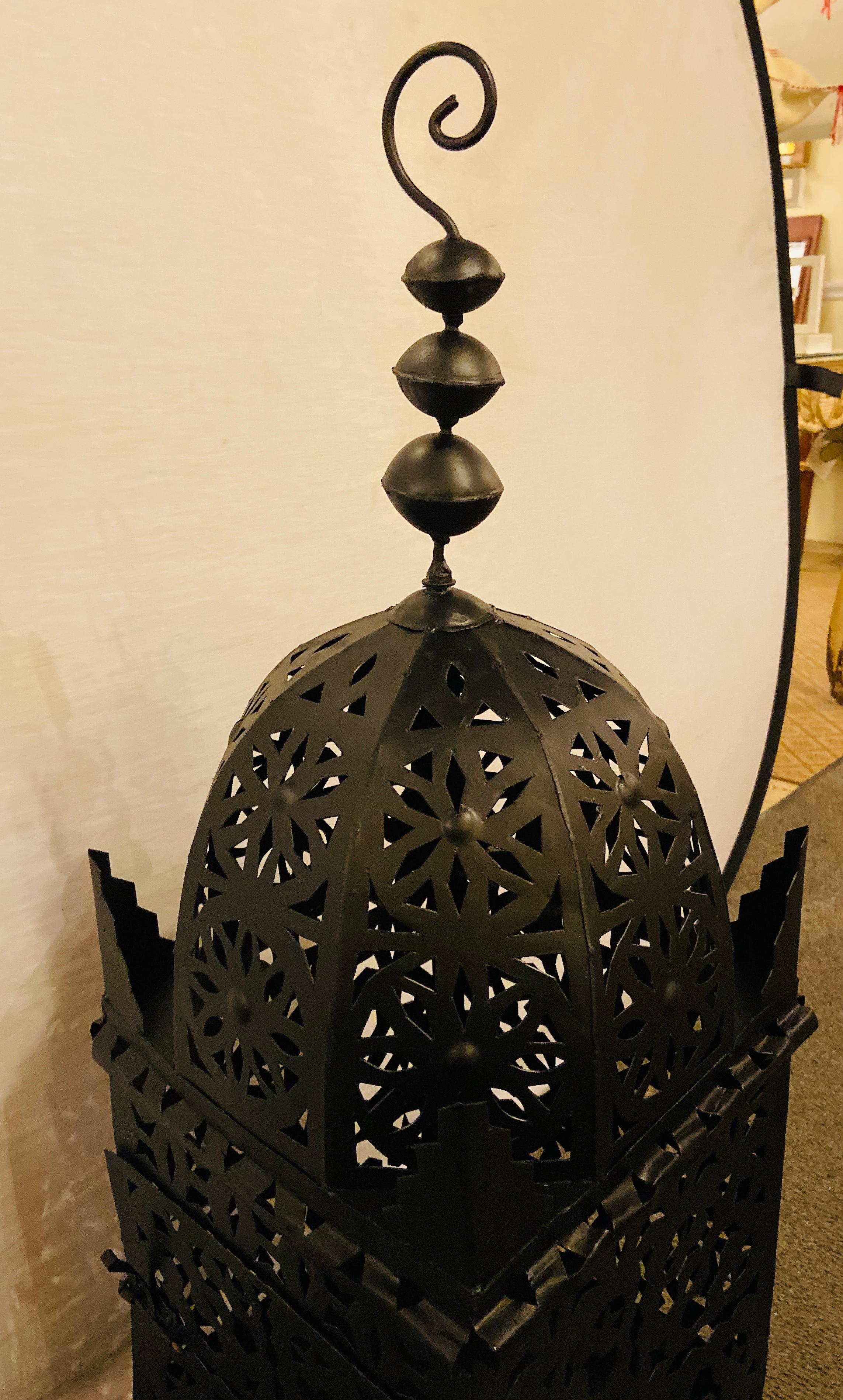 Garden Floor Lantern or Candleholder in Black, a Pair In Good Condition In Plainview, NY