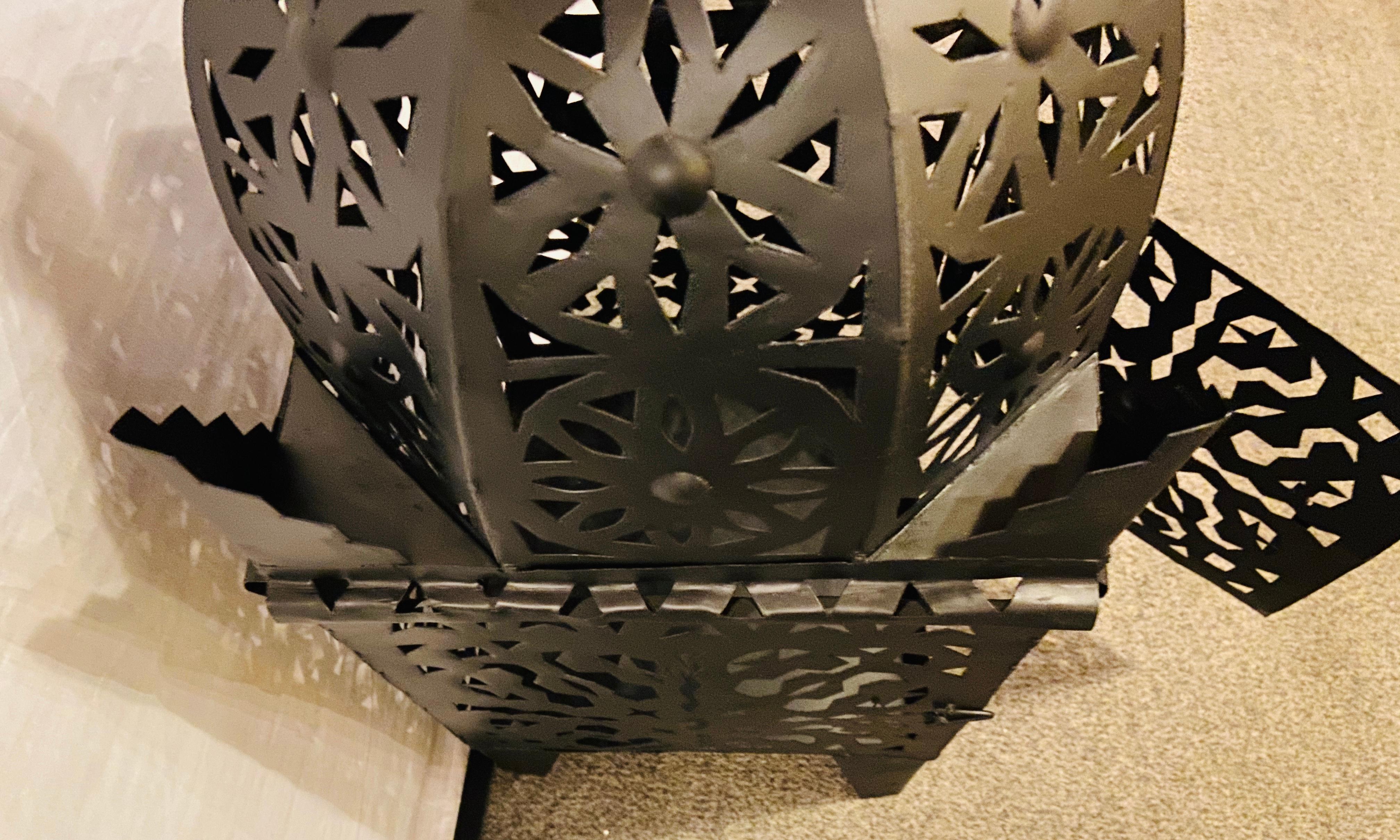 Metal Garden Floor Lantern or Candleholder in Black, a Pair