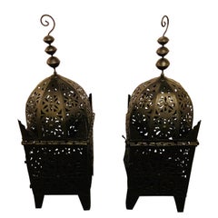 Vintage Garden Floor Lantern or Candleholder in Black, a Pair