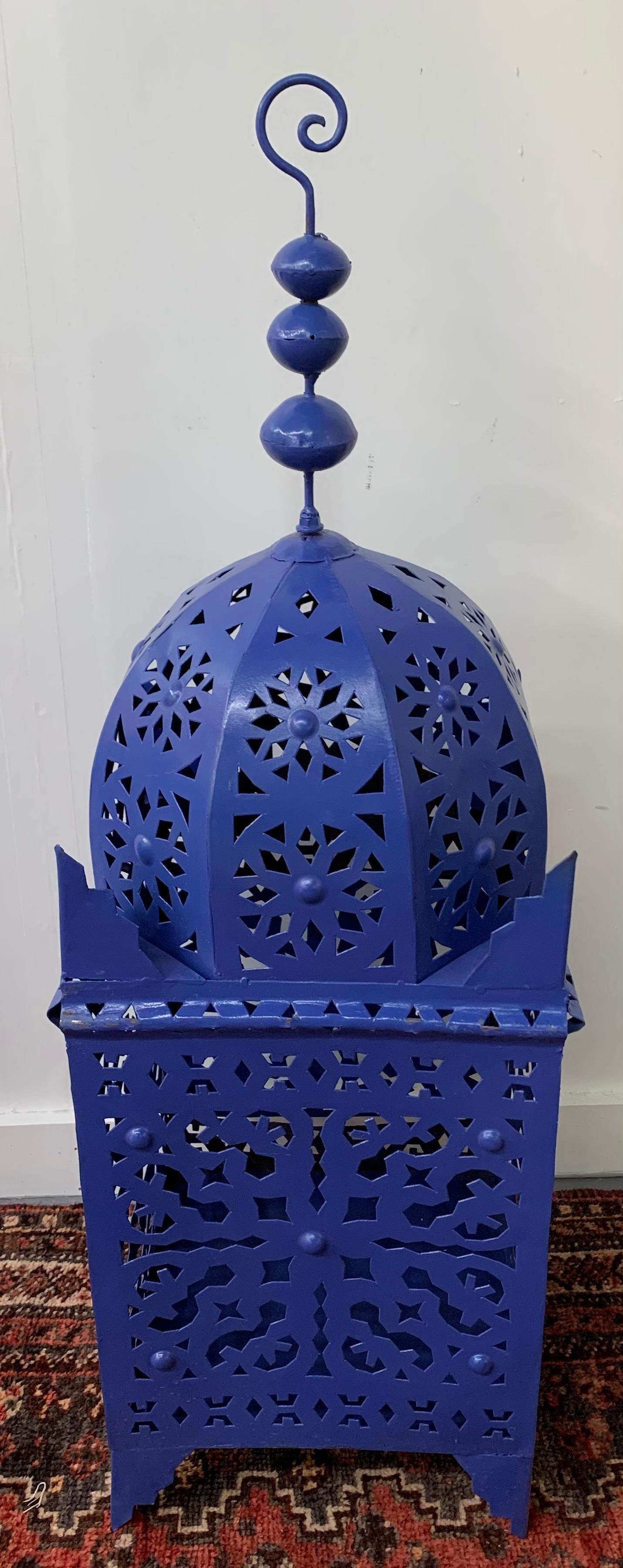 Garden Floor Lantern or Candleholder in Blue, a Pair For Sale 3