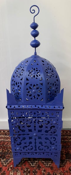 Garden Floor Lantern or Candleholder in Blue, a Pair