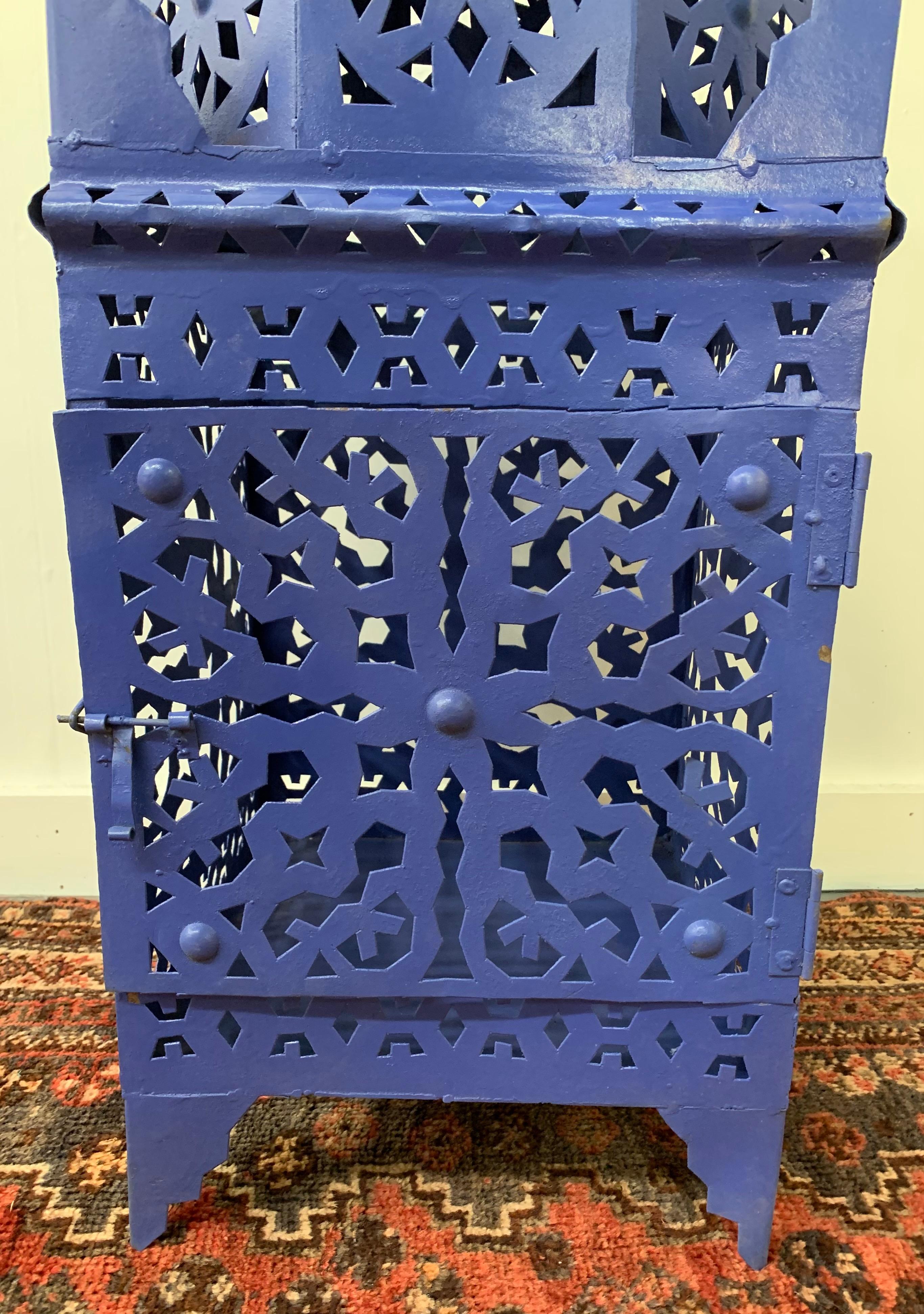 Bohemian Garden Floor Lantern or Candleholder in Blue, a Pair For Sale