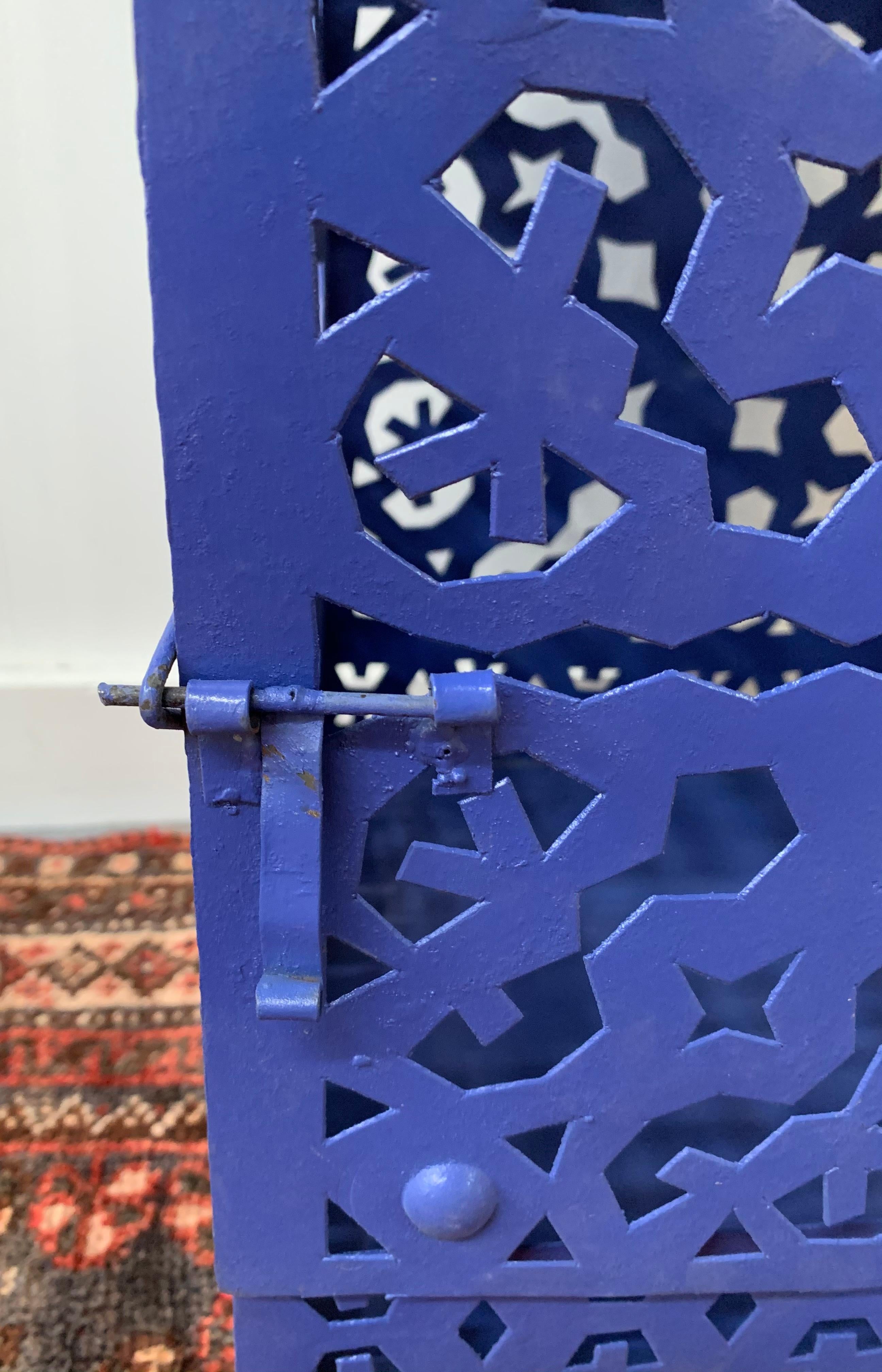 Moroccan Garden Floor Lantern or Candleholder in Blue, a Pair For Sale
