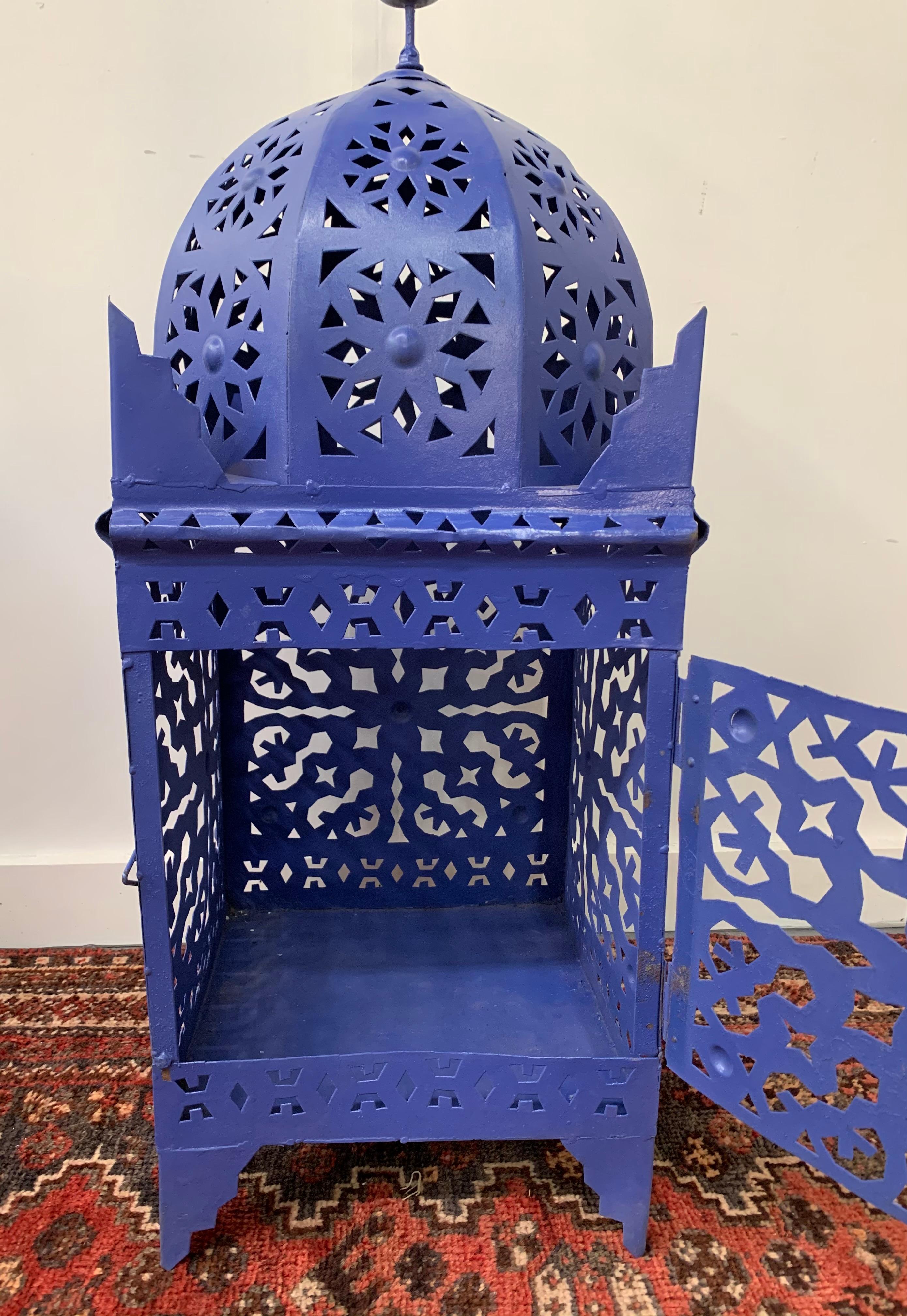 Late 20th Century Garden Floor Lantern or Candleholder in Blue, a Pair For Sale