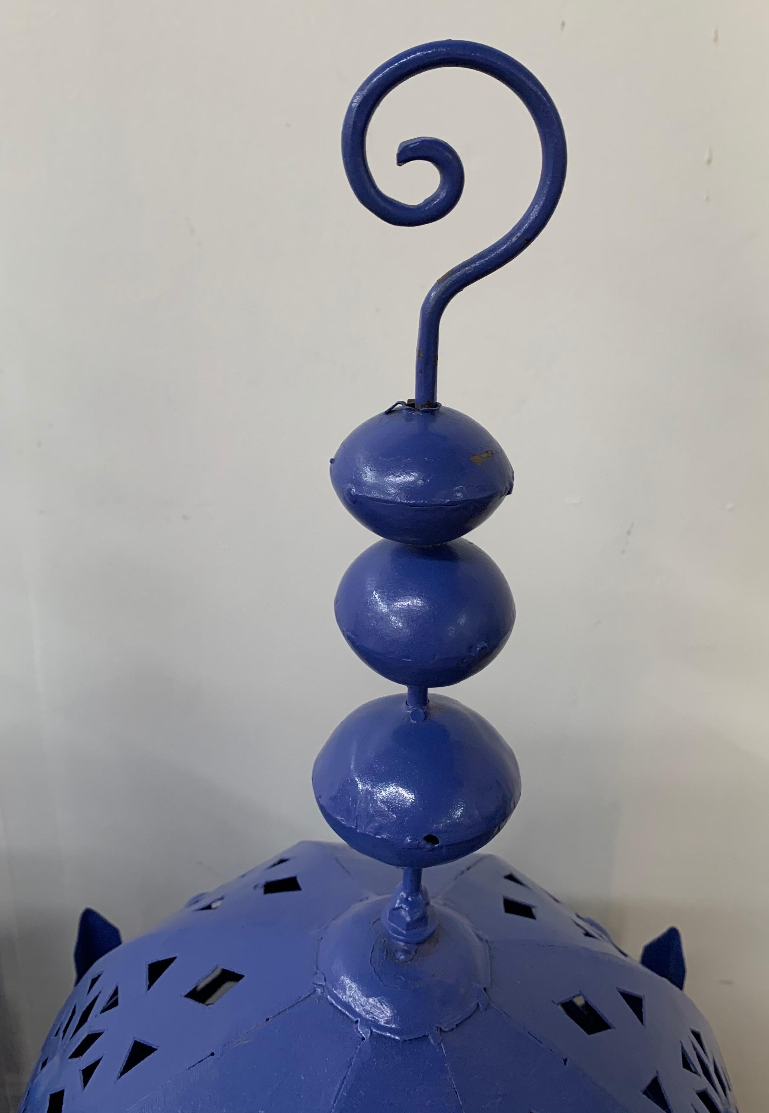 Garden Floor Lantern or Candleholder in Blue, a Pair For Sale 2
