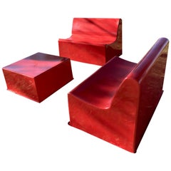 Garden Furniture in Red Lacquered Fiberglass, France, 1970