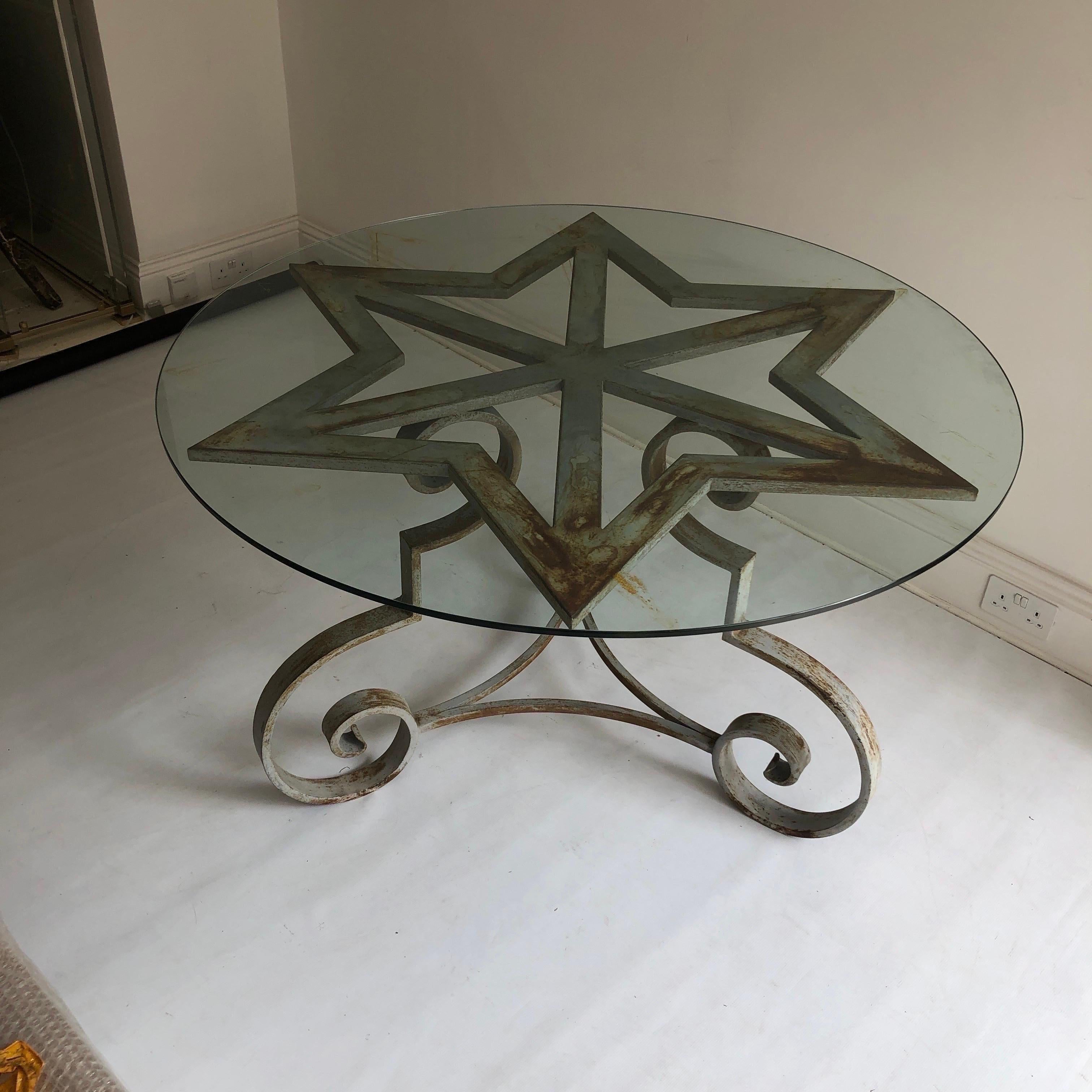 Garden Glass Star Shaped Cast Iron Round Dining Table 1970s French Antique 60s For Sale 8