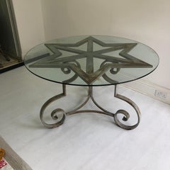 Garden Glass Star Shaped Cast Iron Round Dining Table 1970s French Antique 60s