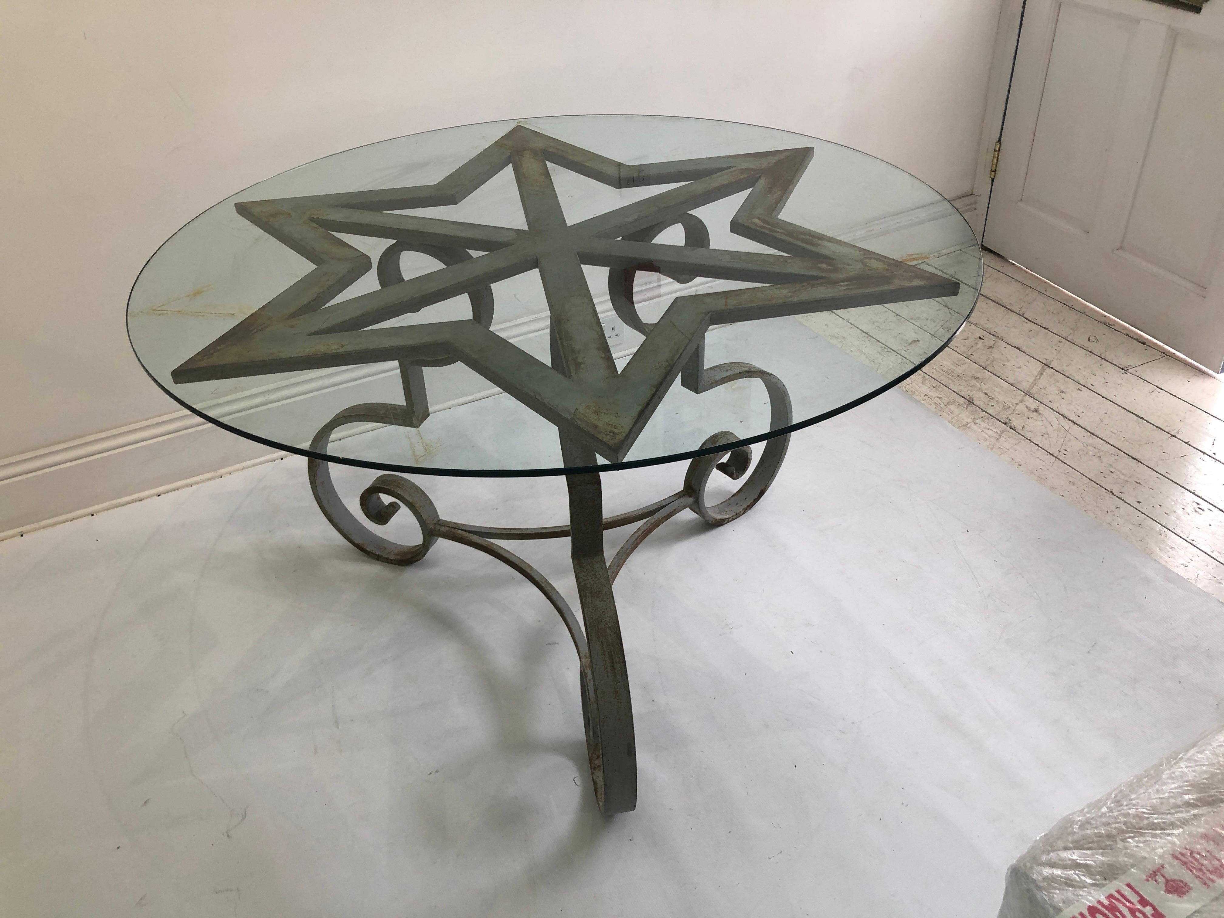 Garden Glass Star Shaped Cast Iron Round Dining Table 1970s French Antique 60s For Sale 1