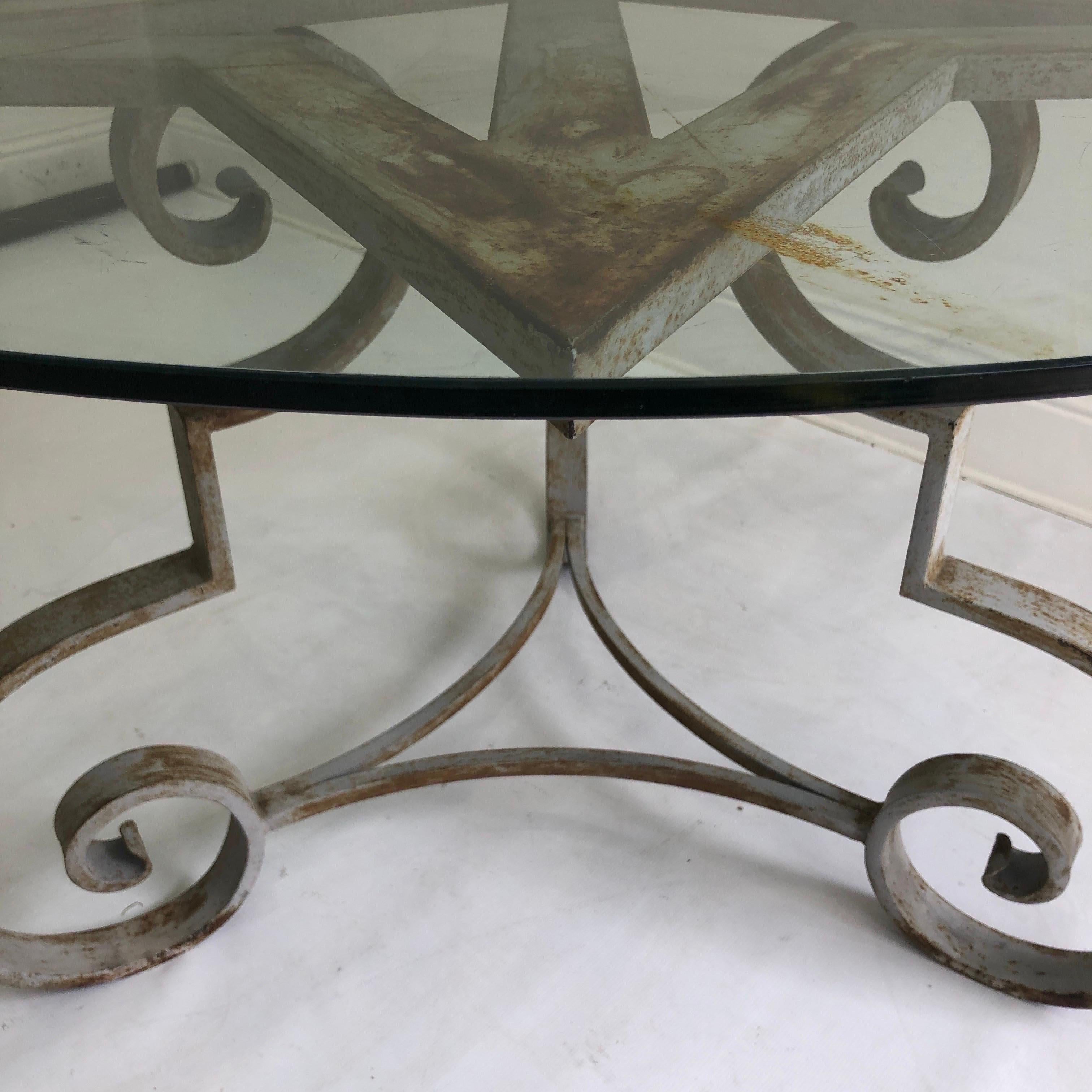 Garden Glass Star Shaped Cast Iron Round Dining Table 1970s French Antique 60s For Sale 4