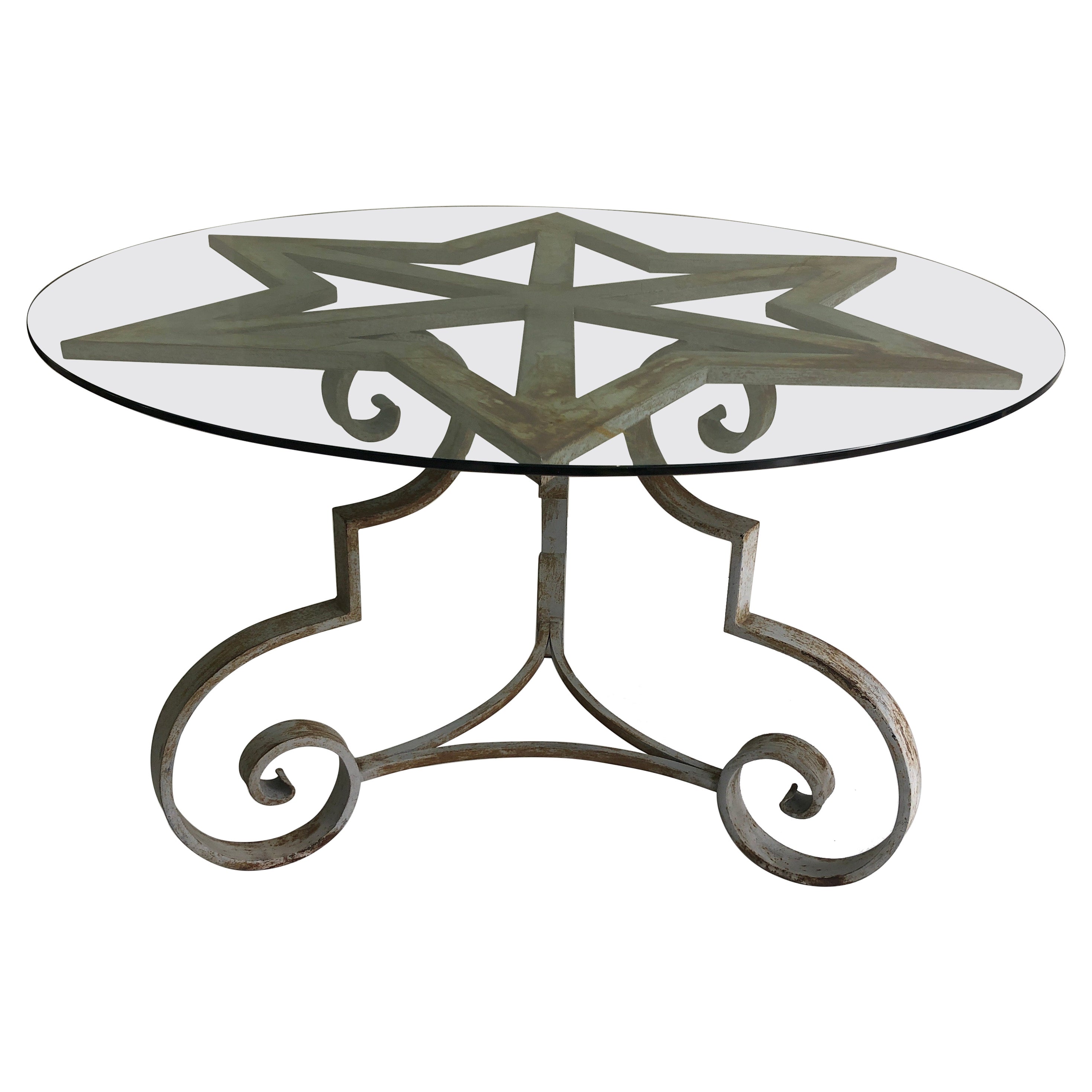 Garden Glass Star Shaped Cast Iron Round Dining Table 1970s French Antique 60s