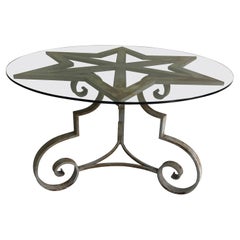 Table de salle à manger ronde en forme d'étoile en verre de jardin en fonte des années 1970 Antique 60