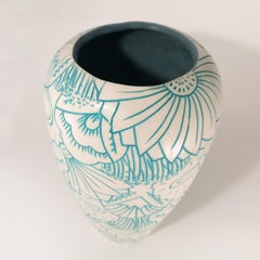"Garden" Large Hand Carved Porcelain Contemporary Art Pottery Vase