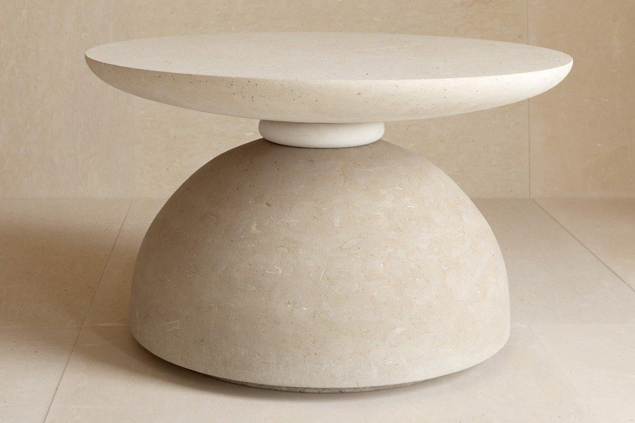 Modern Garden Limestone Coffee Table Set of 2 For Sale