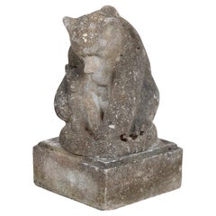 Escultura de piedra caliza de jardín de Oso y Cachorro, Dinamarca circa 1910-30