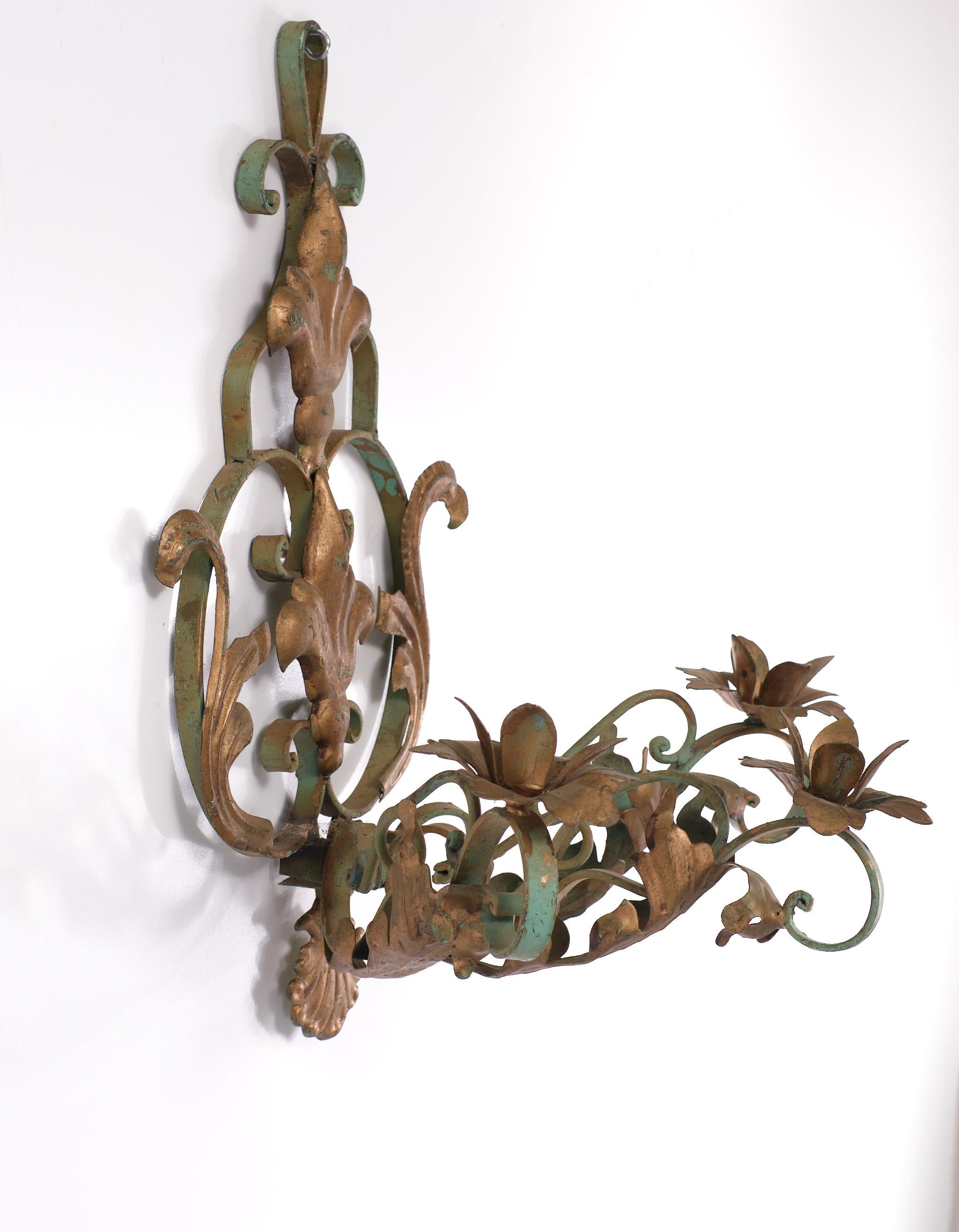 Garden Metal Wall Candle Holder, 1950s, France In Good Condition For Sale In Den Haag, NL