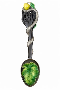 Cucchiaio scultoreo Garden of Eden con incisione di quarzo fumé, oro 18 carati, ebano