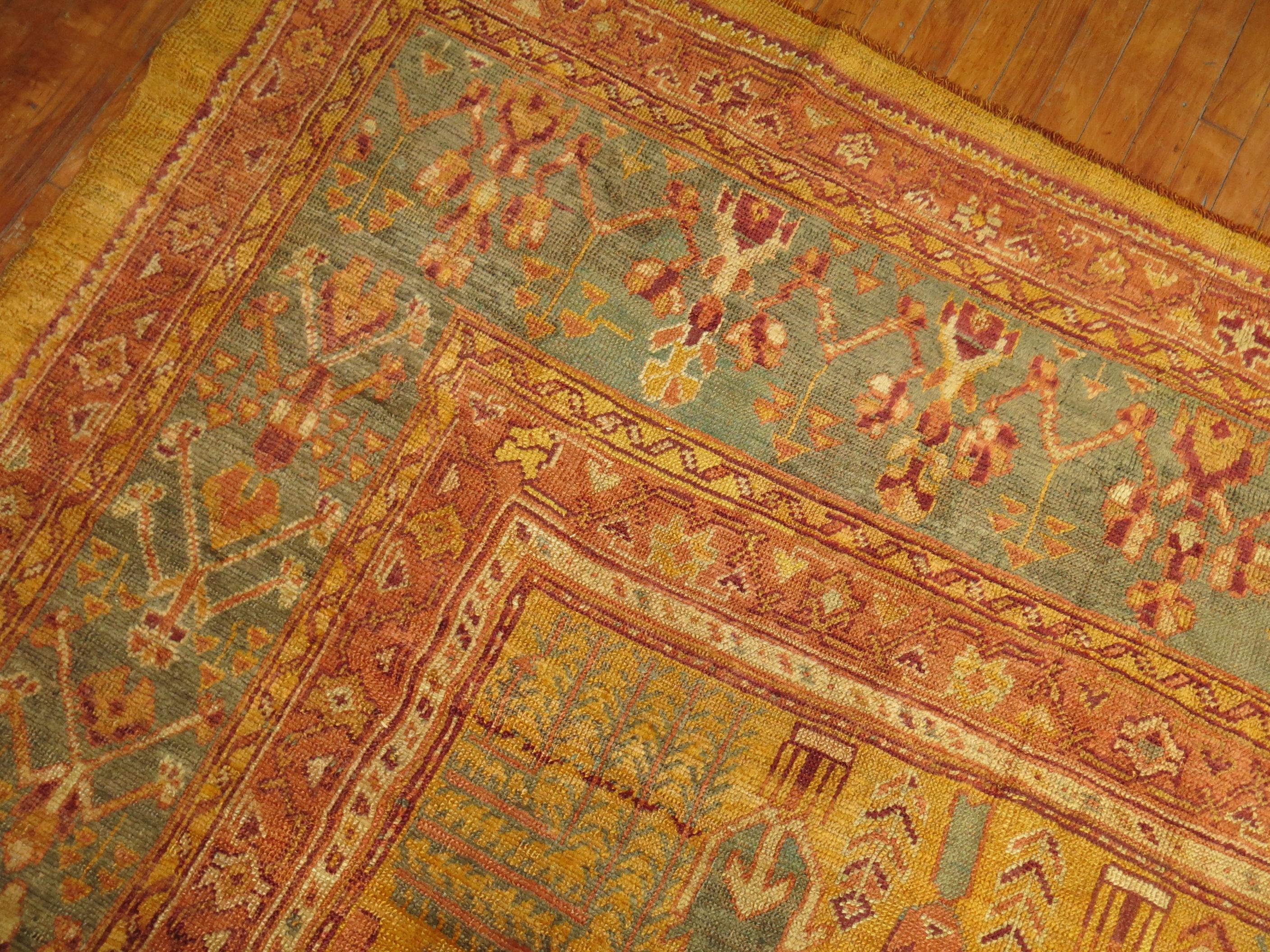 Garden of Paradise Willow Tree Antique Oushak 20th Century Oversize Rug In Good Condition For Sale In New York, NY