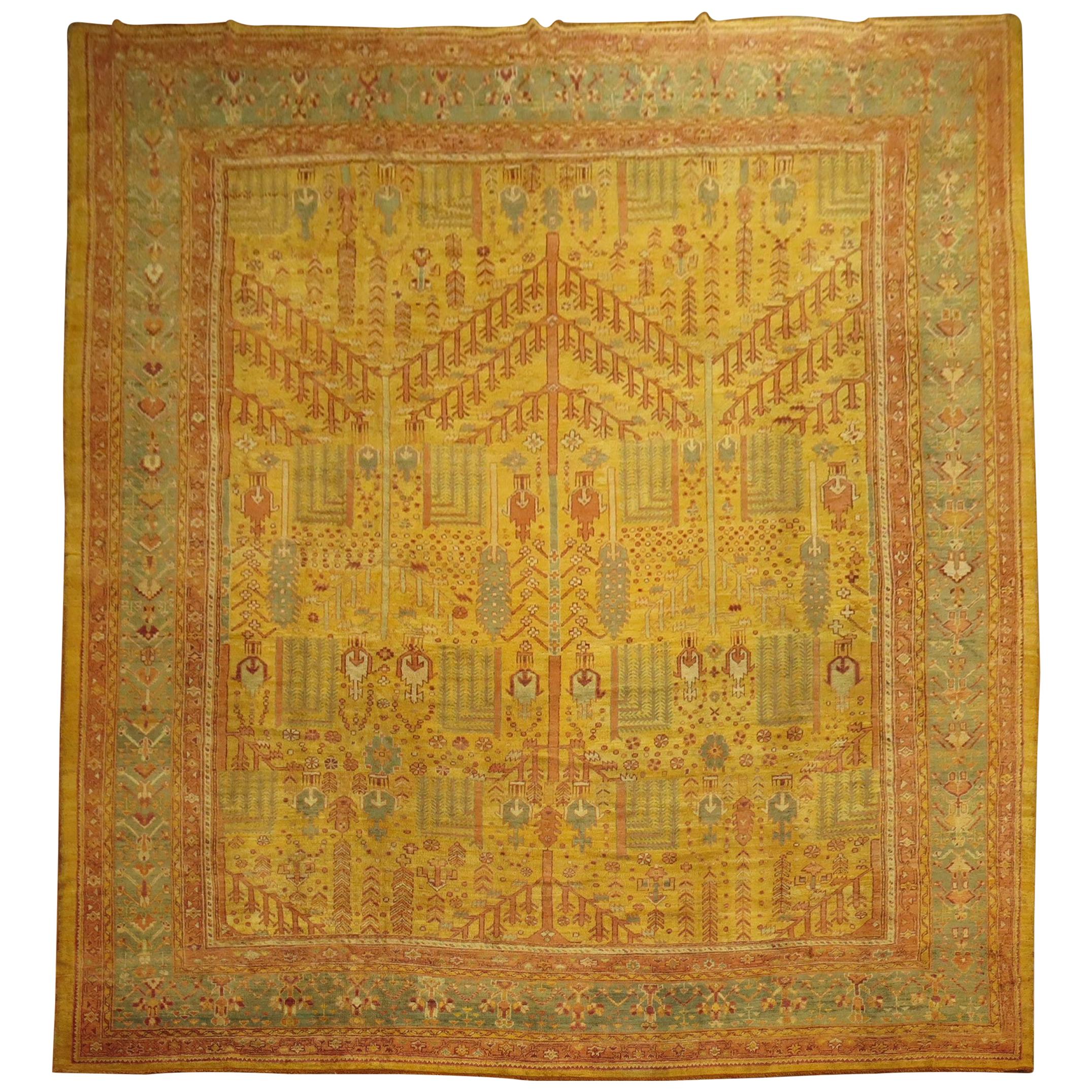 Garden of Paradise Willow Tree Antique Oushak 20th Century Oversize Rug For Sale