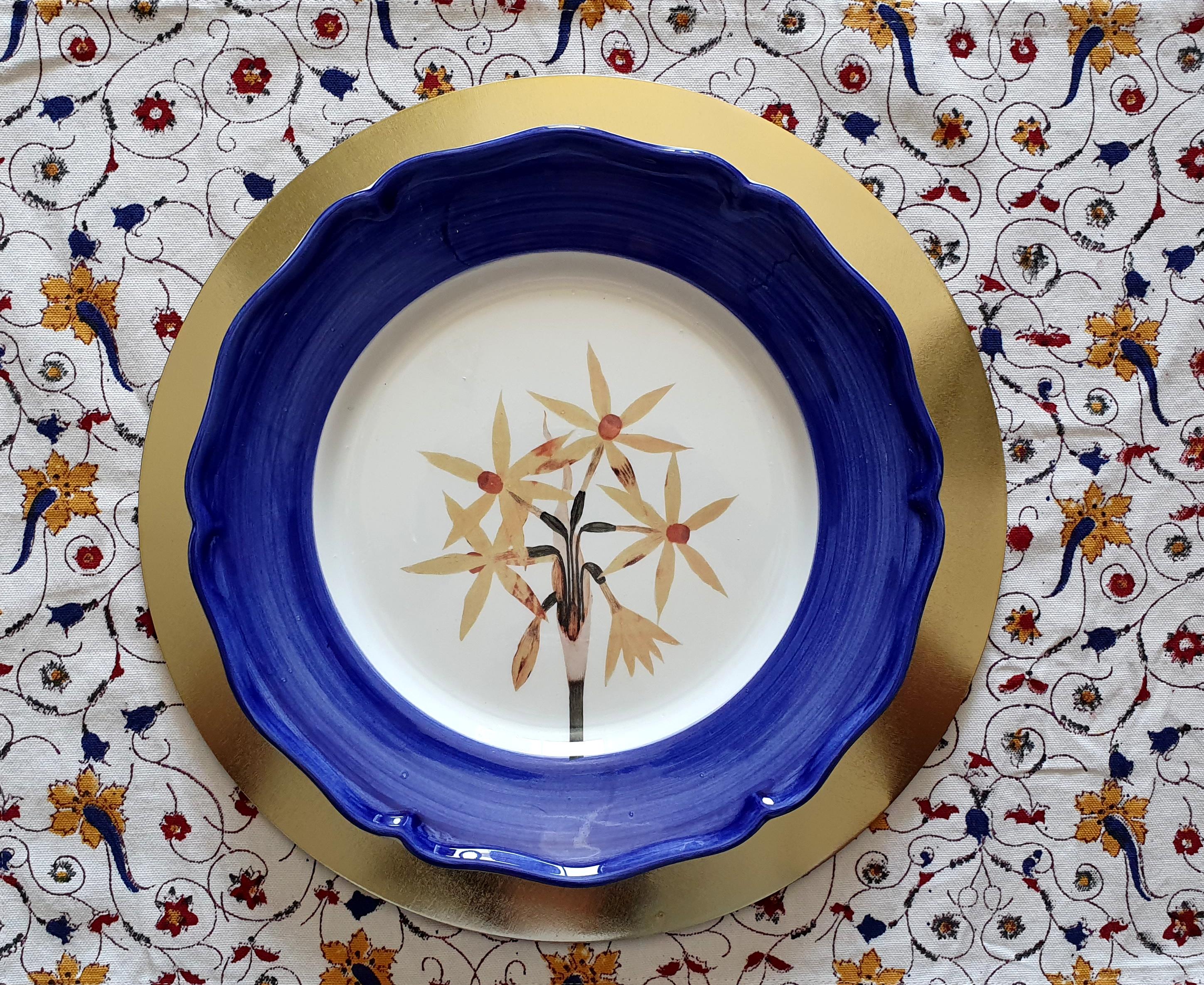 Country Jardin du Sultan Assiette en céramique peinte à la main Made in Italy Bleu en vente
