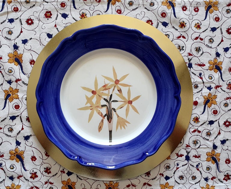 Country Garden of the Sultan Hand Painted Ceramic Plate Made in Italy Blue For Sale