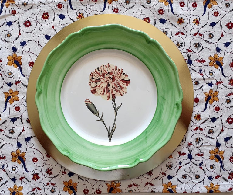 Country Garden of the Sultan Hand Painted Ceramic Plate Made in Italy Green For Sale