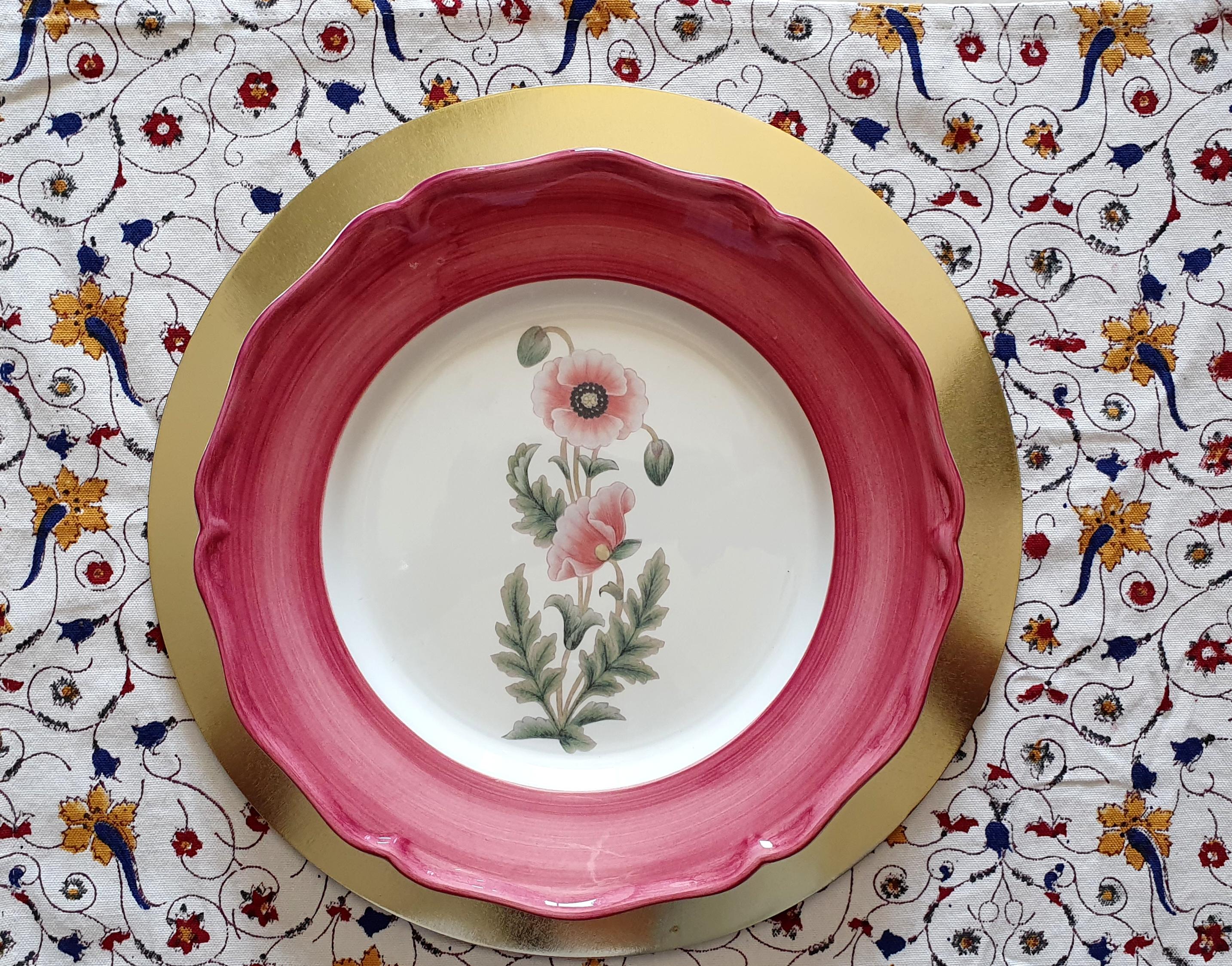 Garten des Sultans Handbemalter Keramikteller Made in Italy Rosa (Land) im Angebot