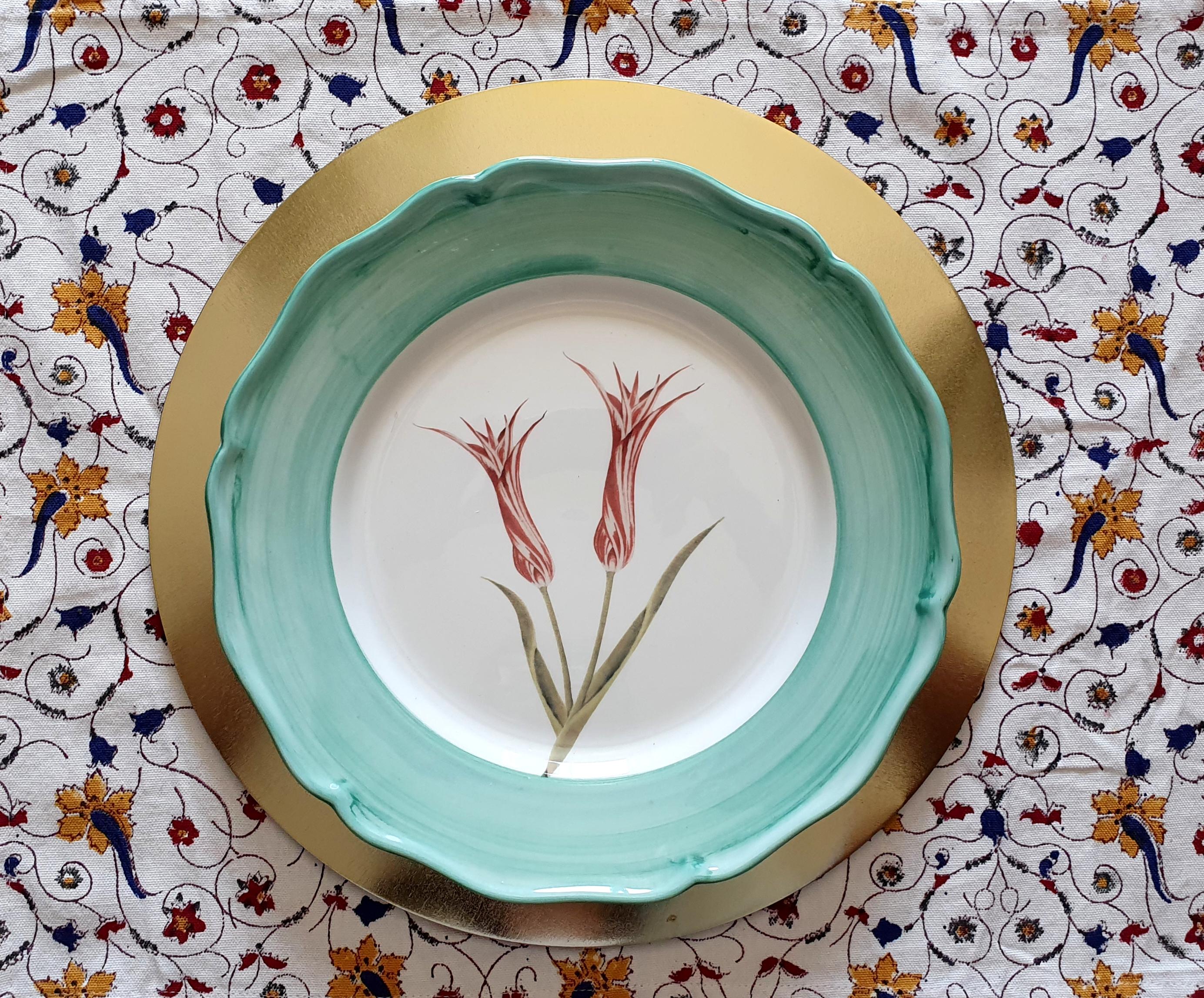 Garten des Sultans Handbemalter Keramikteller Made in Italy Türkis (Land) im Angebot