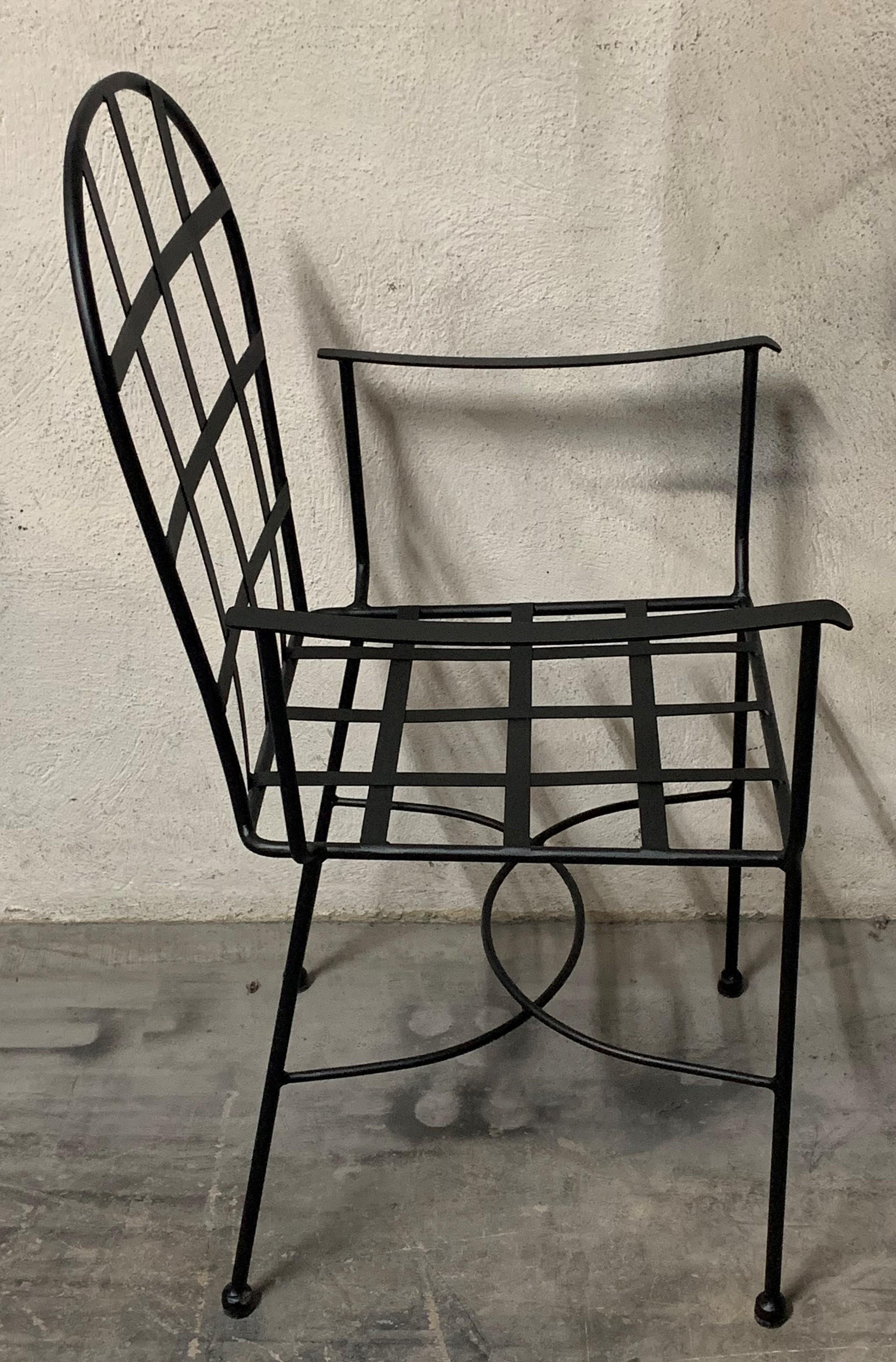 Contemporary Garden Or Dinning Armchairs in Black Wrought Iron. Indoor & Outdoor For Sale