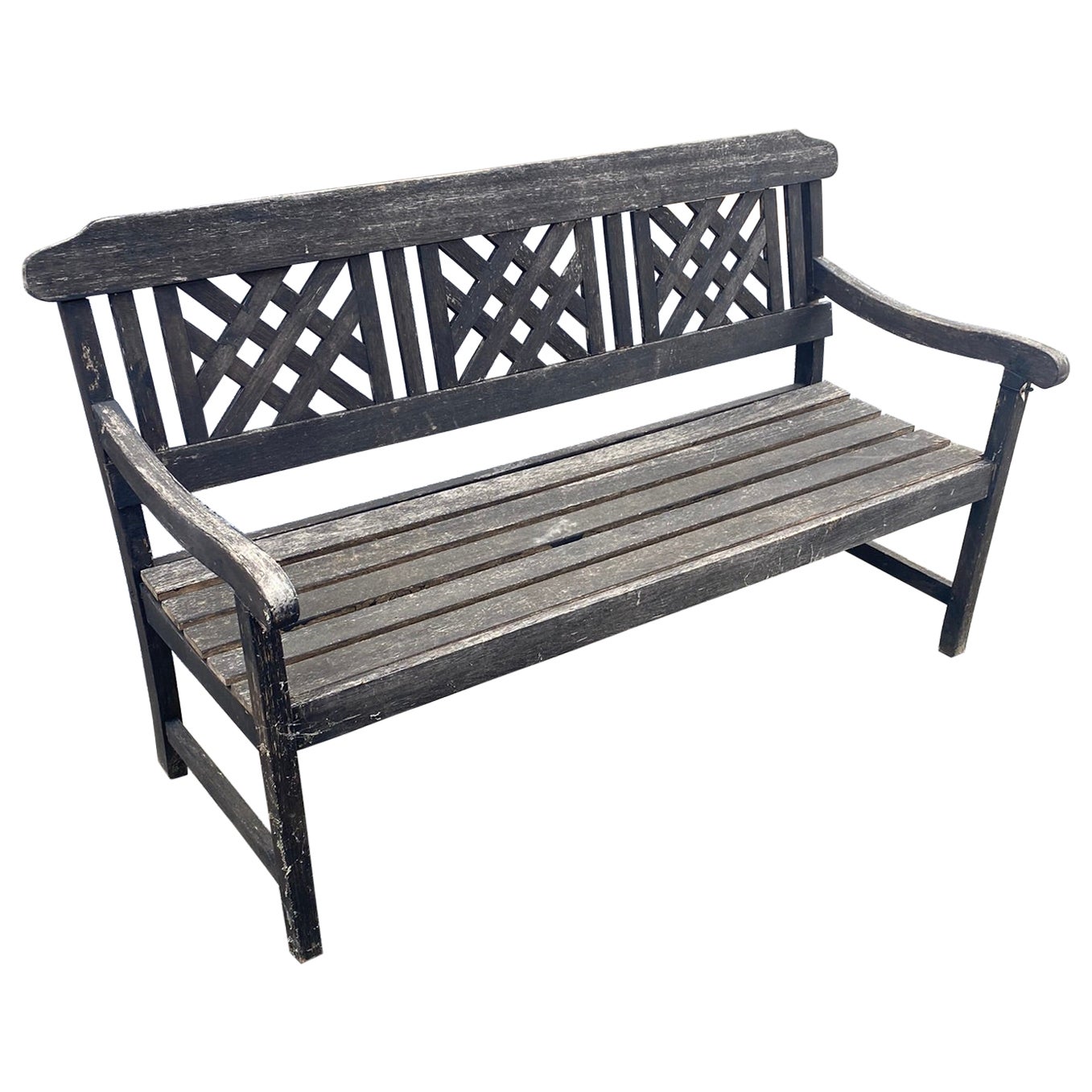 Garden or Veranda Bench in Patinated Teak circa 1970 For Sale
