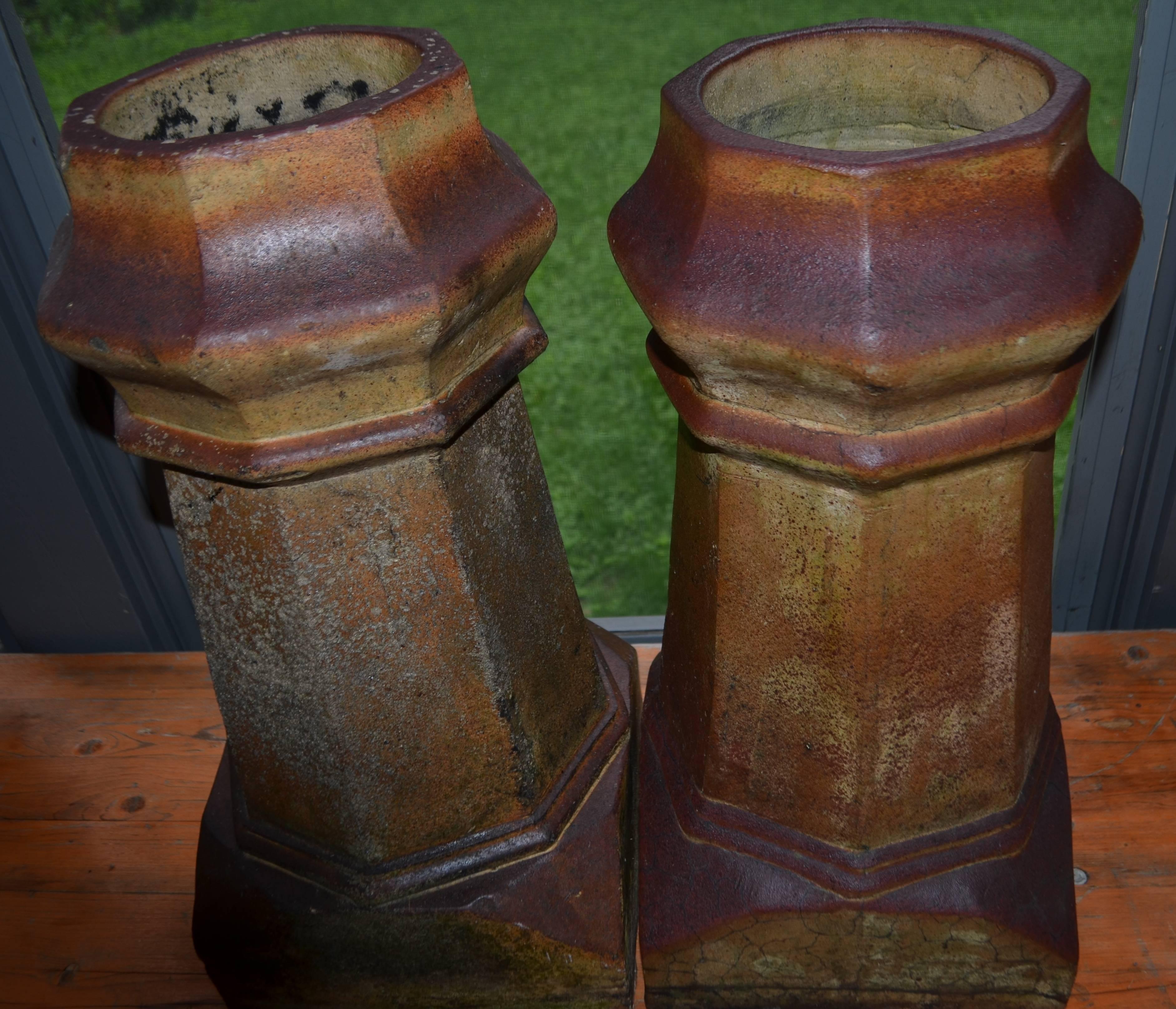 Garden Ornamental Clay Chimney Pots from London Rooftops, circa 1880, Pair at 1stDibs