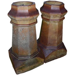 Garden Ornamental Clay Chimney Pots from London Rooftops, circa 1880, Pair