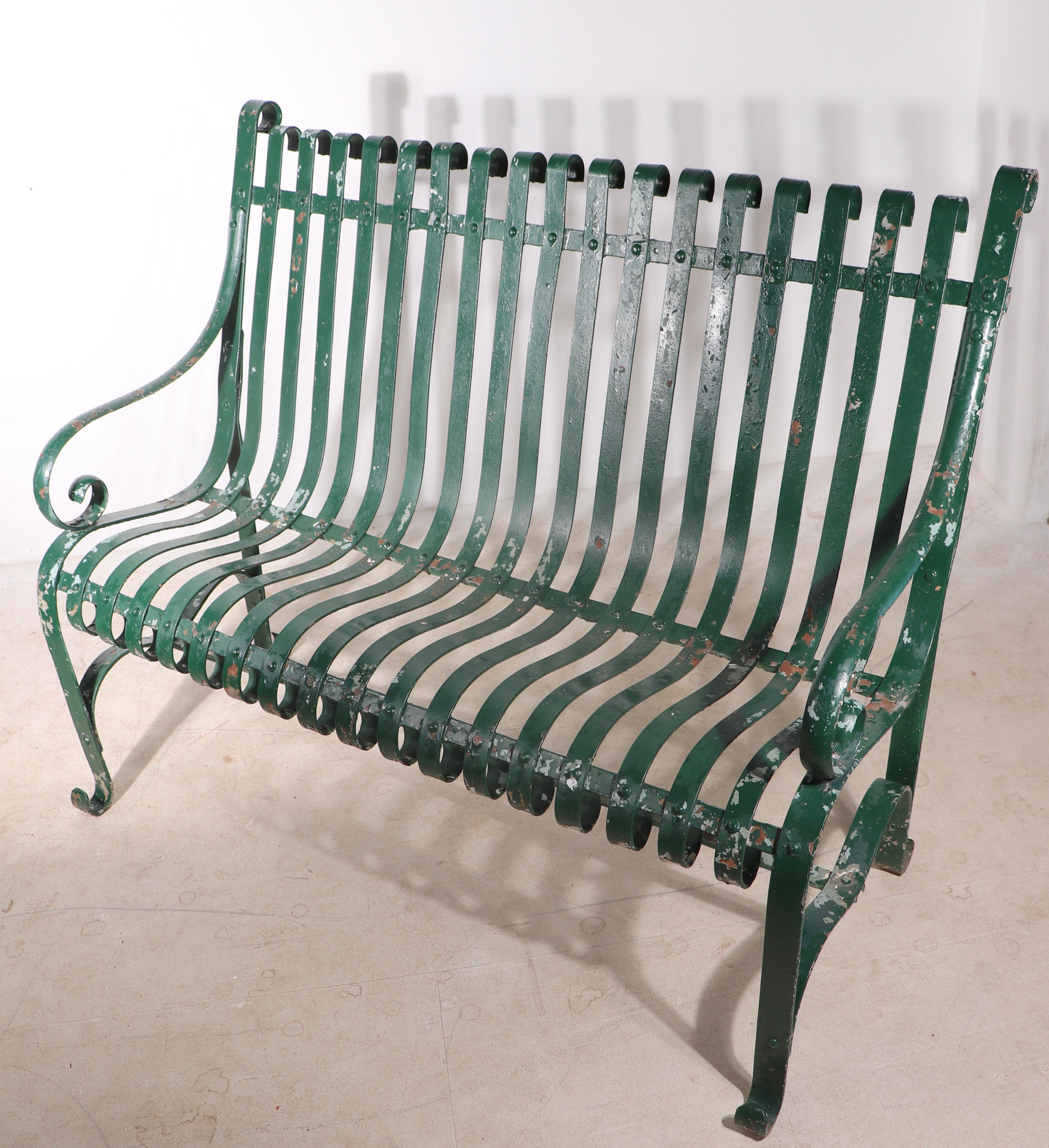 Garten-Garten-/ Terrassen-Park-Liegesofa  Bench aus Stahl und Schmiedeeisen mit Riemen (Industriell) im Angebot