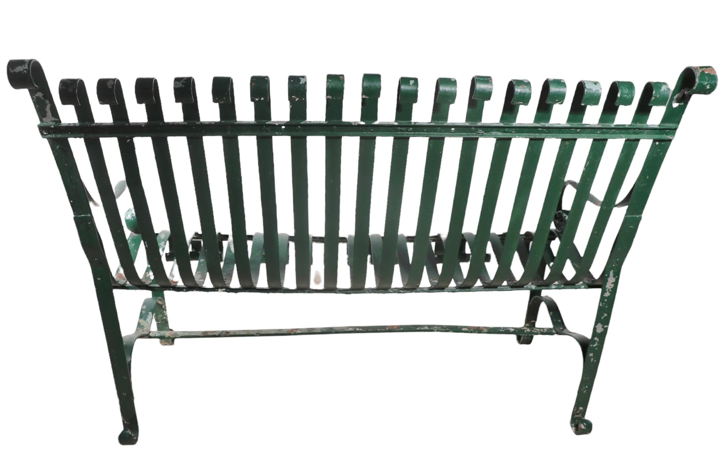 Industrial Garden Patio Park Loveseat  Bench of Strap Steel and Wrought Iron For Sale