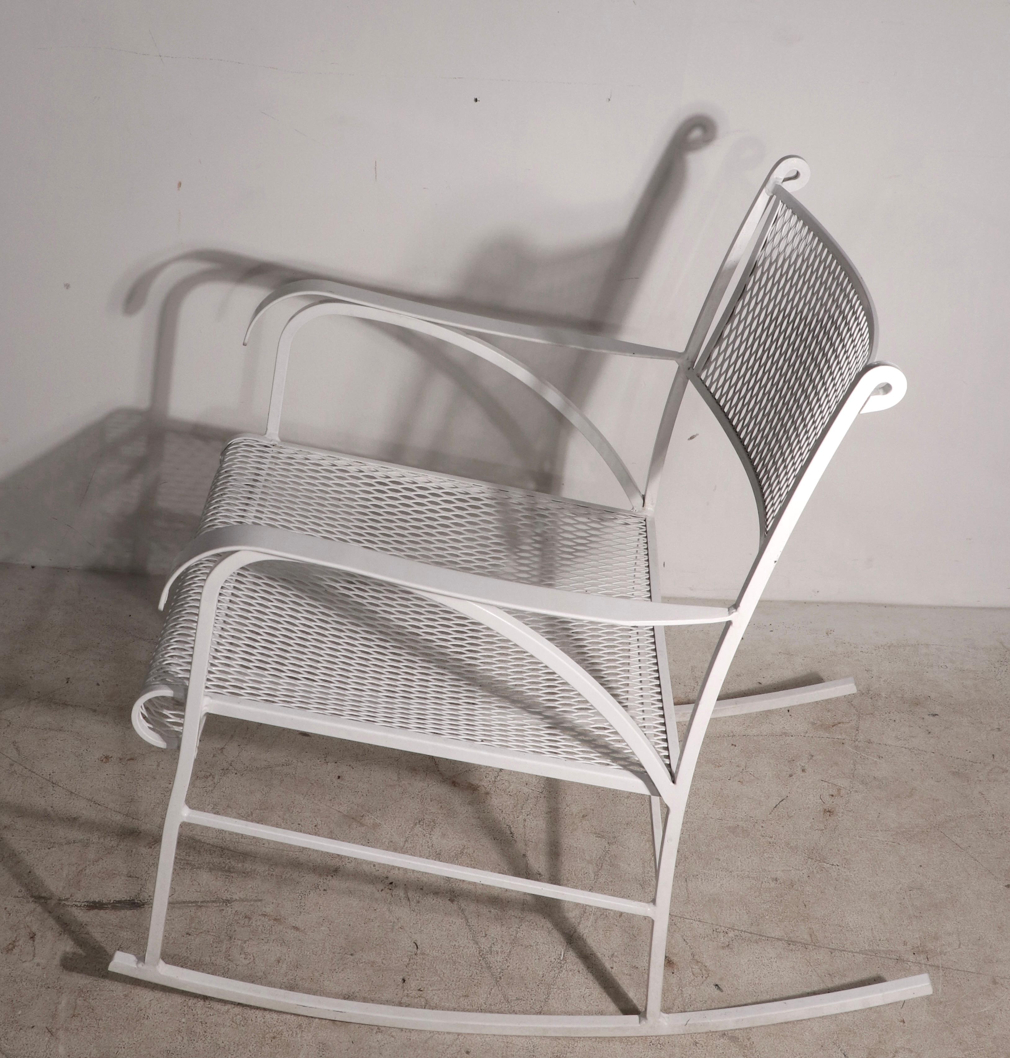 Garden Patio Poolside Metal Rocking Chair Att. to Woodard In Good Condition For Sale In New York, NY